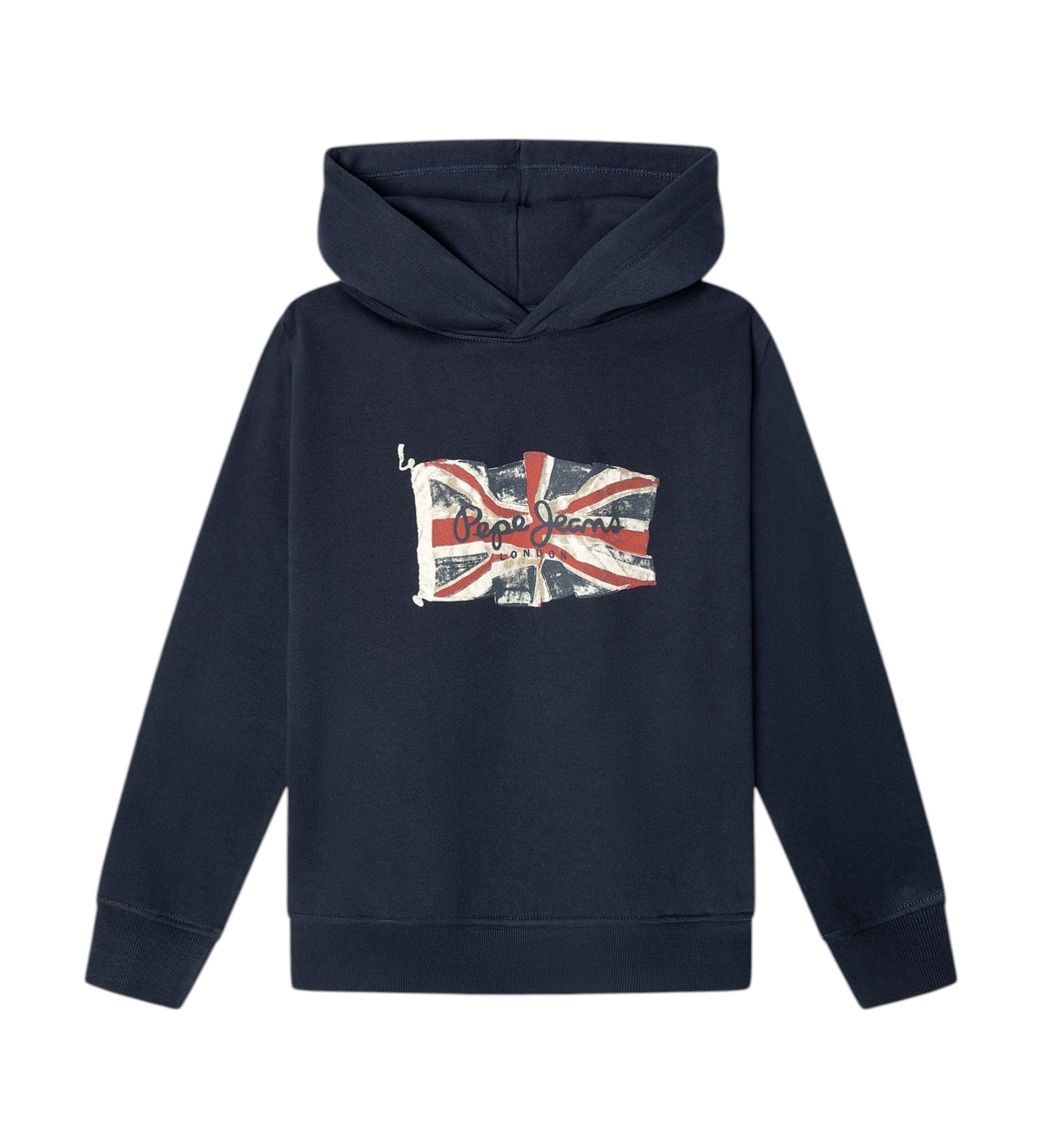 Pepe Jeansunisex voor kinderen. PB5800087 Sweatshirt met capuchon Union Jack marineblauw (14años= 164cm), Casual, Katoen, kinderkleding