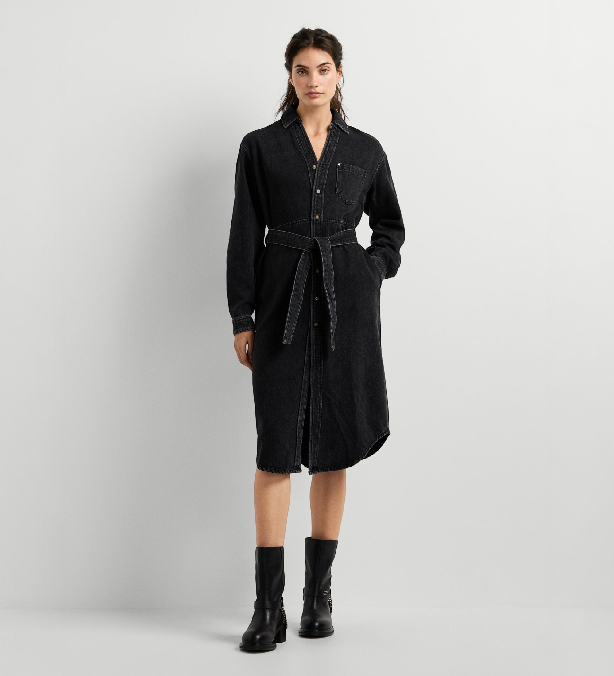 Pepe Jeansvoor vrouwen. PL95378669S4 Jurk Angie Classic zwart (S), Casual, Katoen, Lange mouwen