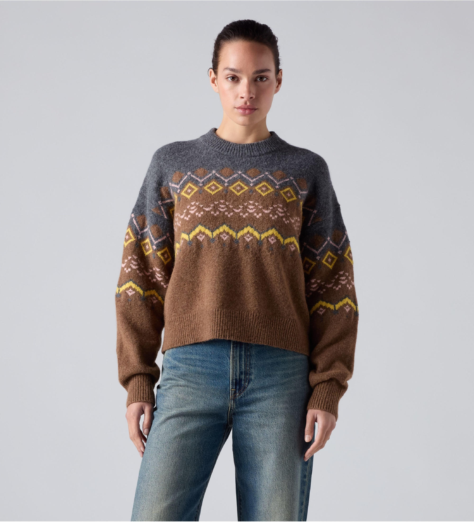 Levi'svoor vrouwen. 007VH-0007 Jersey Charlotte Fairisle bruin (M), Casual, Polyester, Lange mouwen