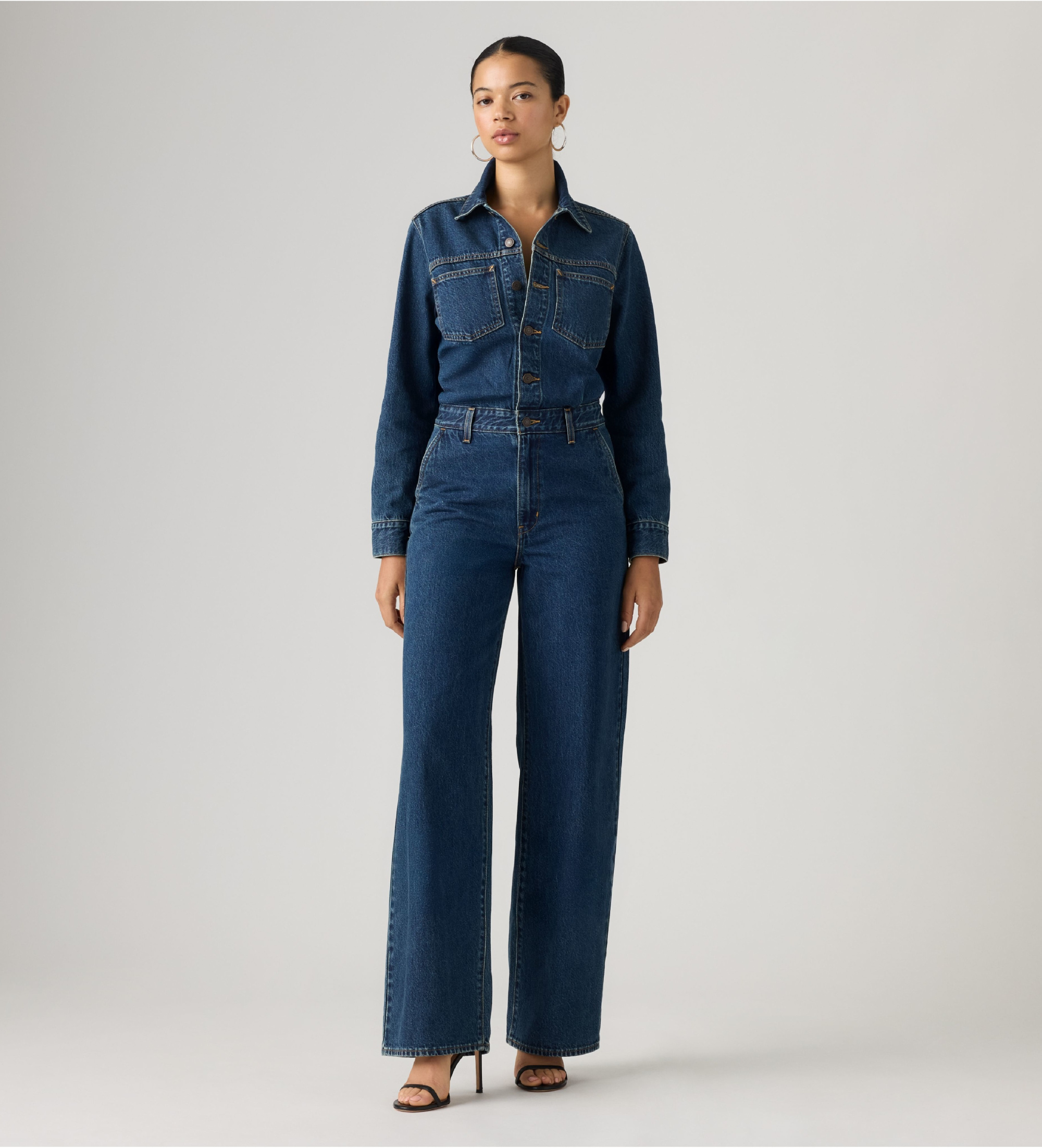 Levi's für Damen. 0088J-0000 Latzhose Heritage mittelblau (L), Lässig, Baumwolle, Denim, Langarm