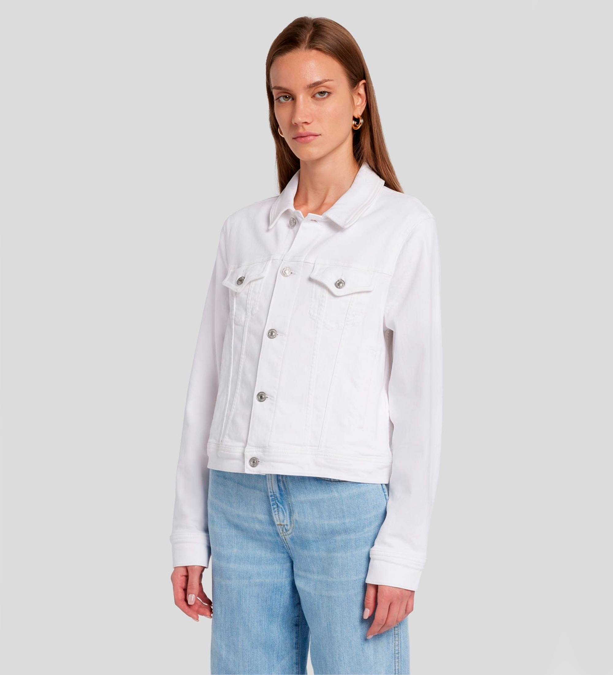 7 For All Mankind für Damen. 7U926549SL7 Klassische Trucker Jacke weiß (L), Lässig, Lyocell