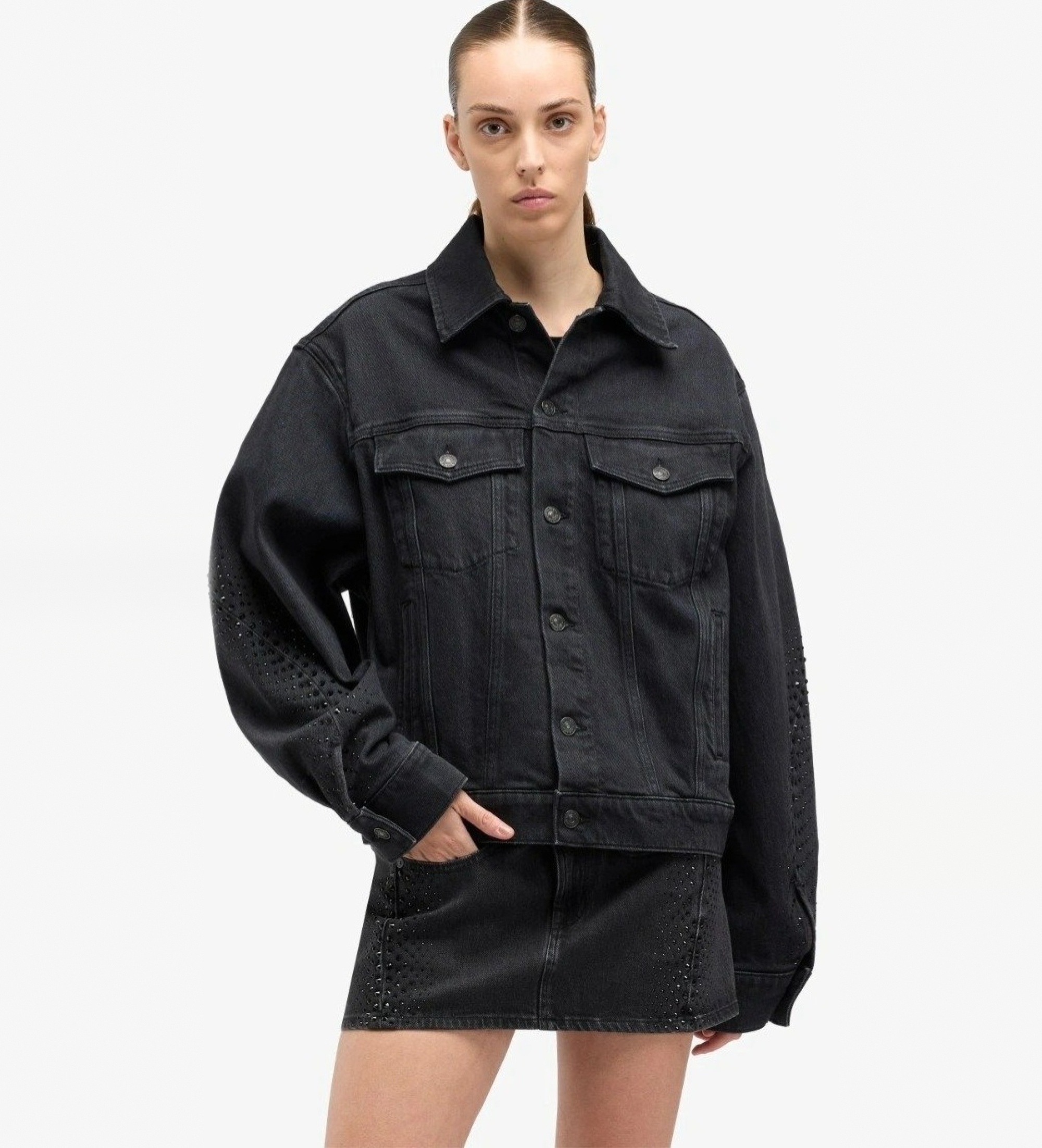 7 For All Mankind für Damen. 7UX80C311O3 Embellisbhed Twisted Jacke schwarz (XS), Lässig, Baumwolle