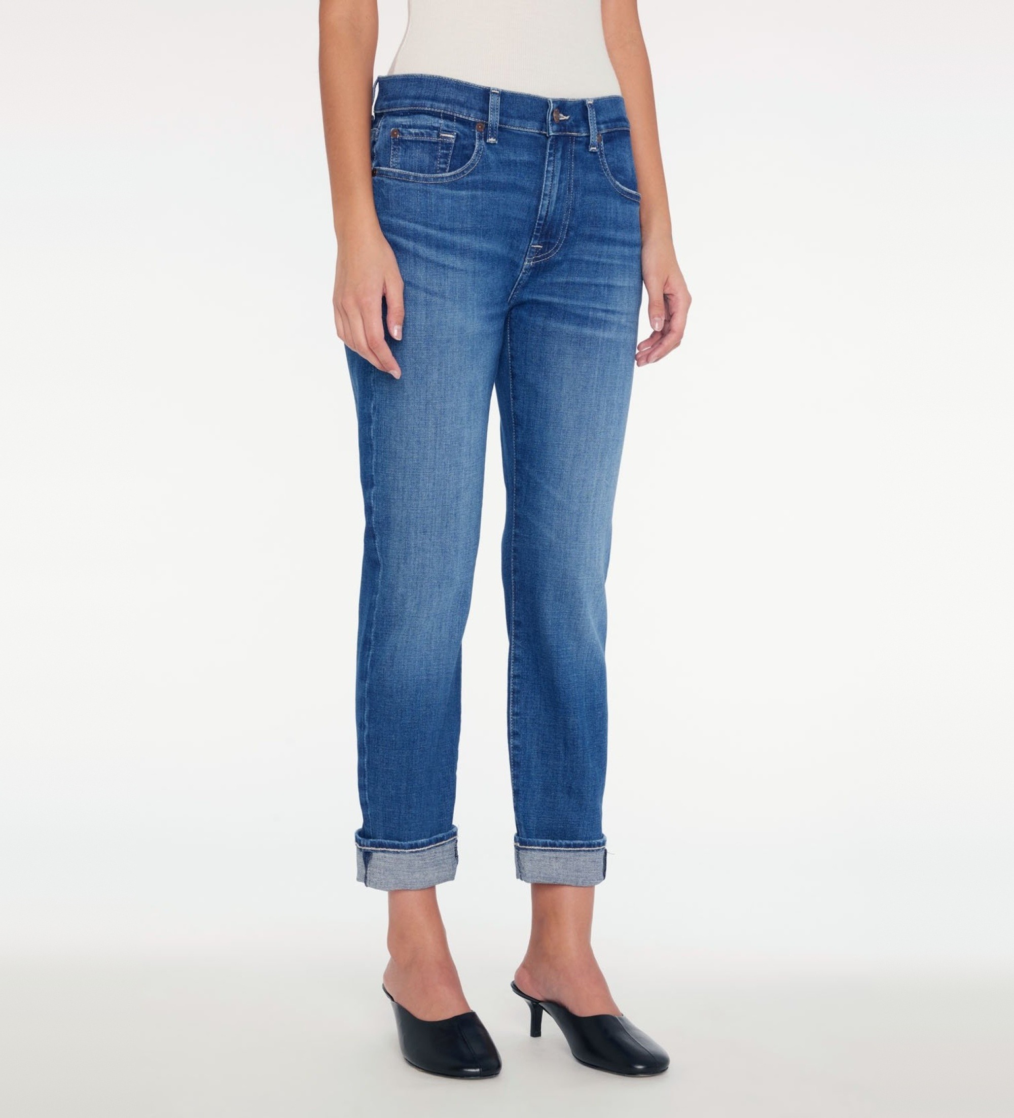 7 For All Mankind für Damen. JSDTC120SM Boyfriend-Jeans, mittelhoher Schnitt, blau (27), Lässig