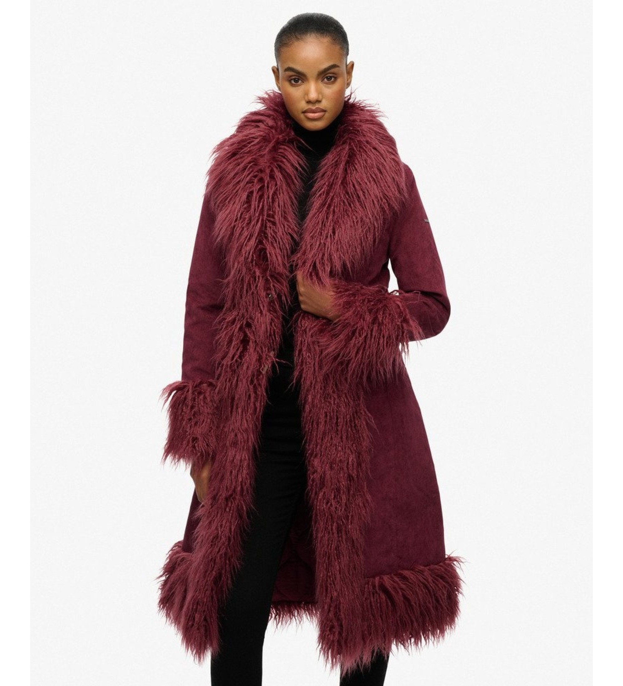 Superdry Damen Langer Afghan-mantel mit Schmaler Passform Purple - Größe: 36