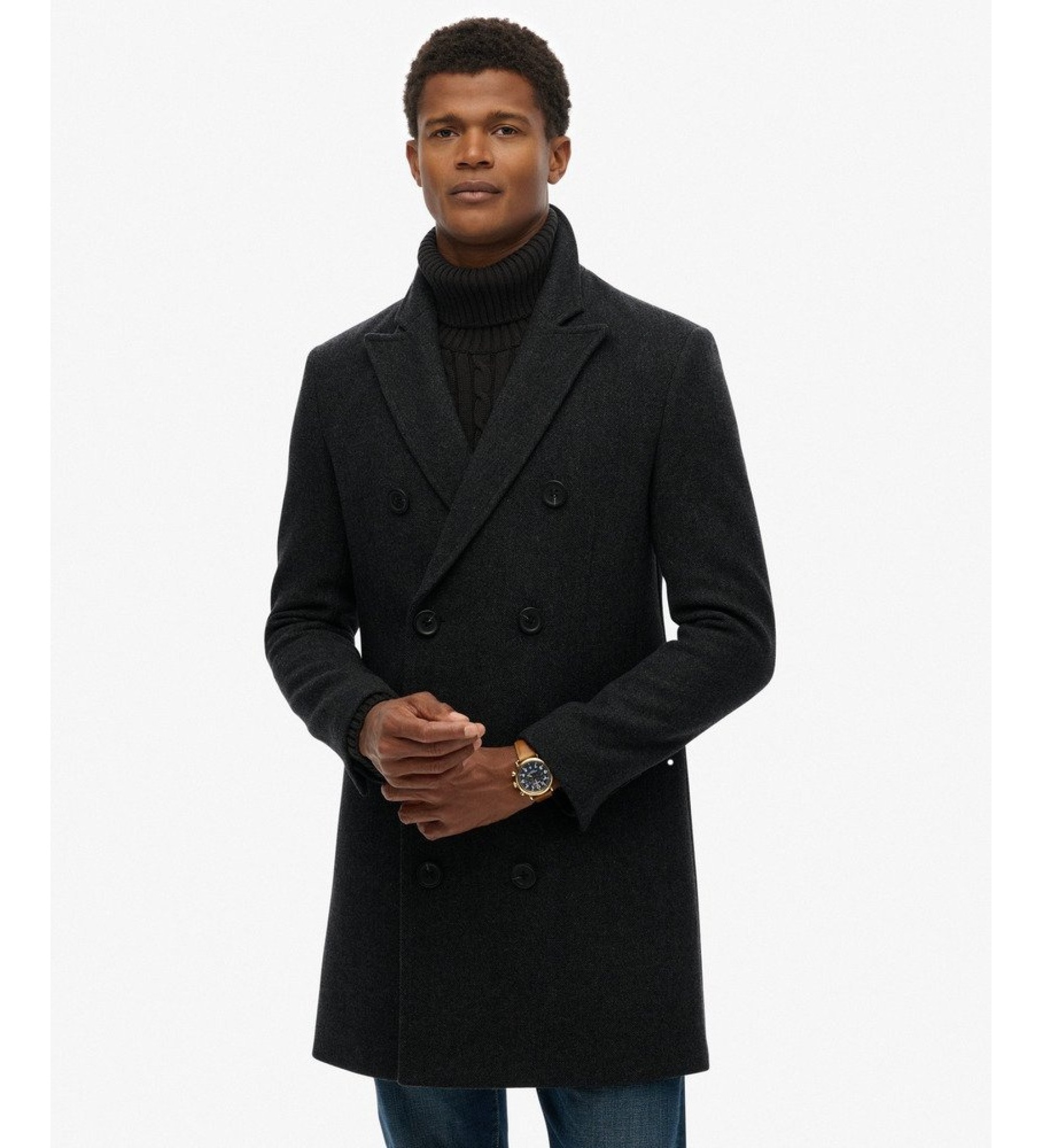 Superdry für Herren. M5012383A Schwarzer Merchant Town Mantel (XL), Lässig, Wolle, Klassisch