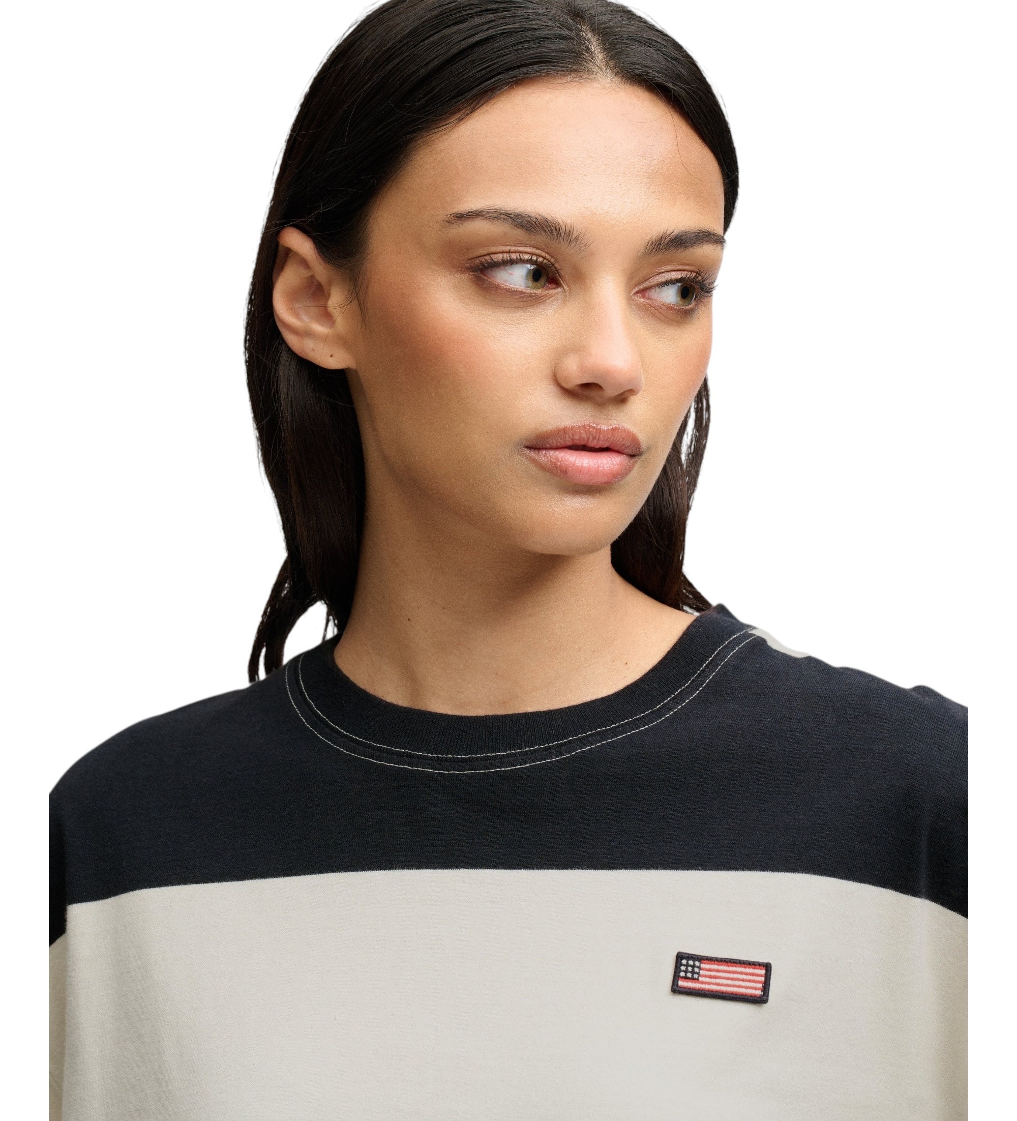 Superdry dla kobiet. W2012609A Bluza Ess Stripe Slouchy w kolorze granatowym (M), Zwykły, Bawełna, Marino