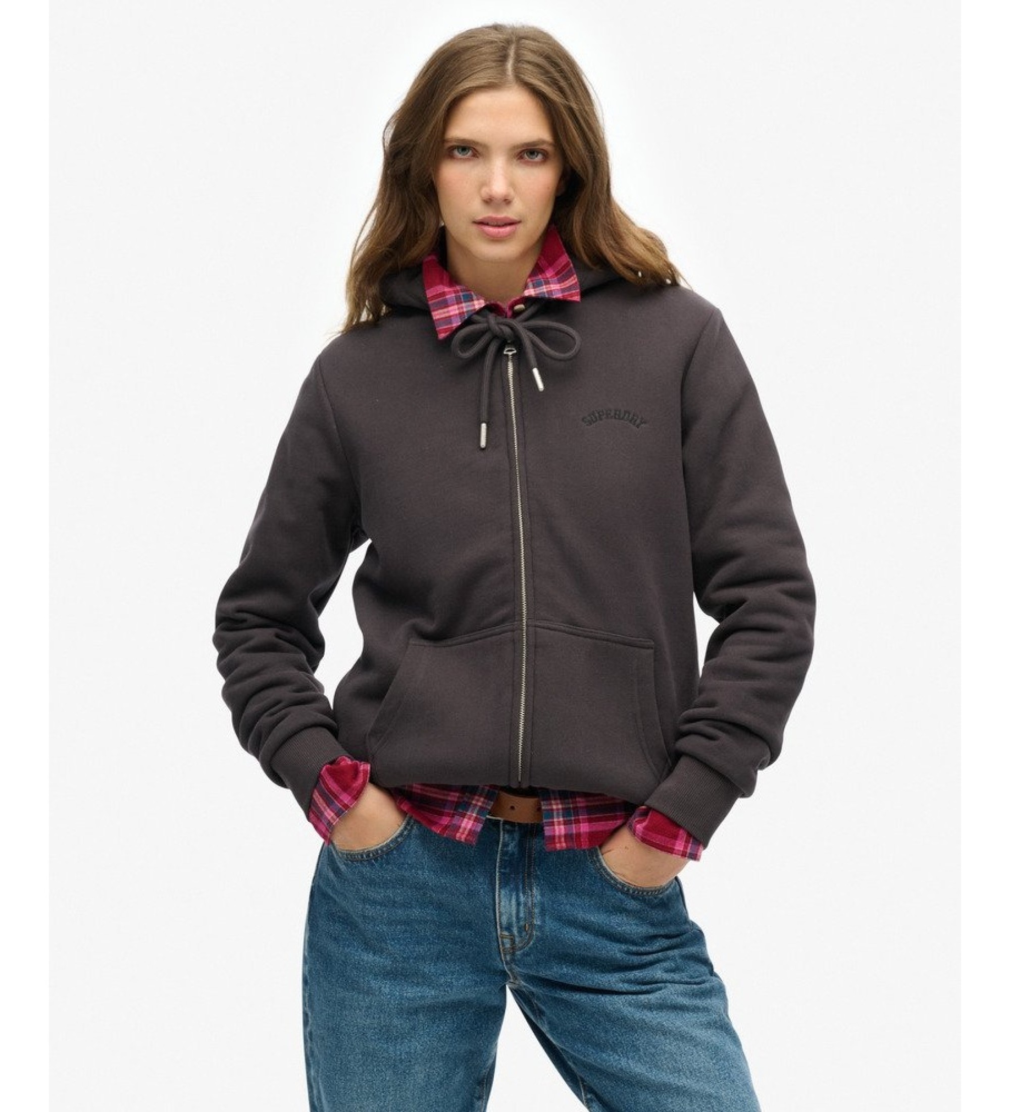 Superdry für Damen. W2012323A Borg Lined Ziphood Kapuzenpullover in Schwarz (S), Lässig, Baumwolle