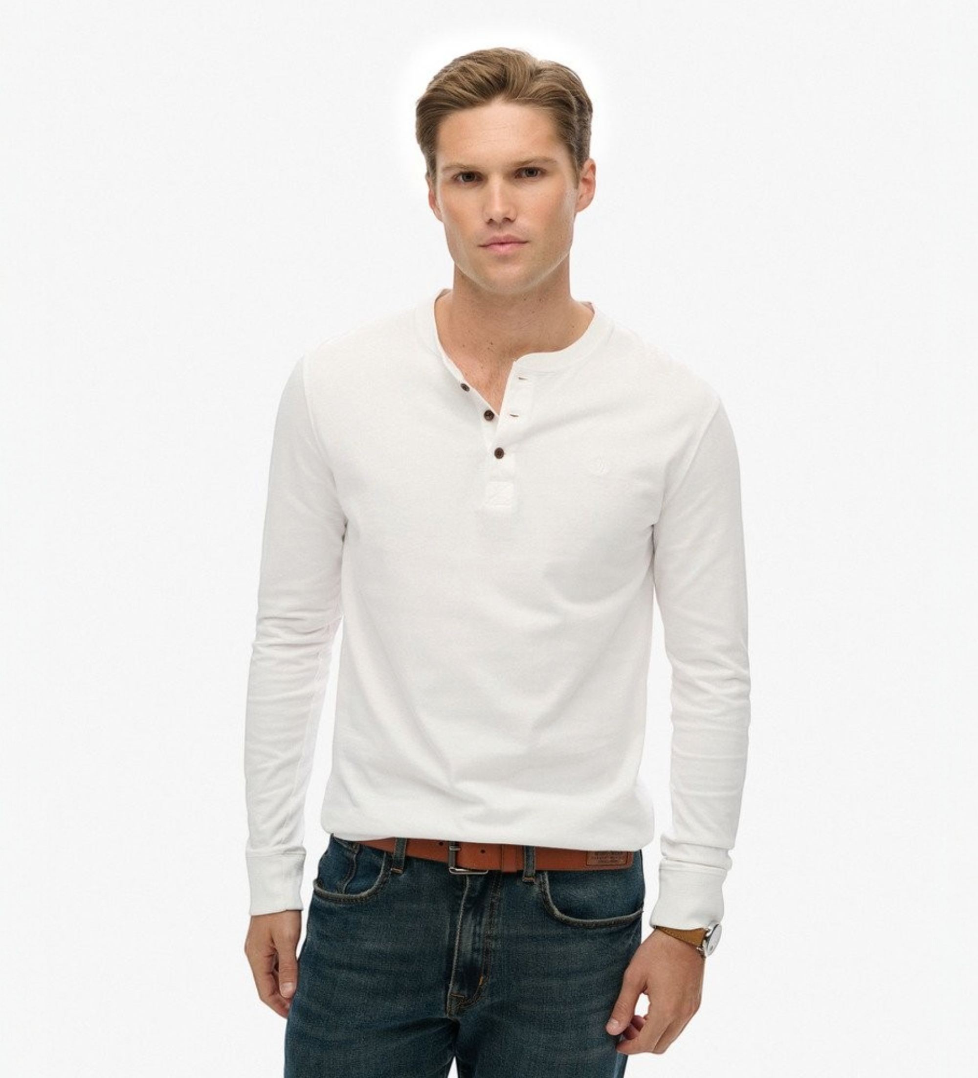 Superdry für Herren. M6010907A T-Shirt Classic Essential weiß (XXL), Lässig, Baumwolle, Langarm