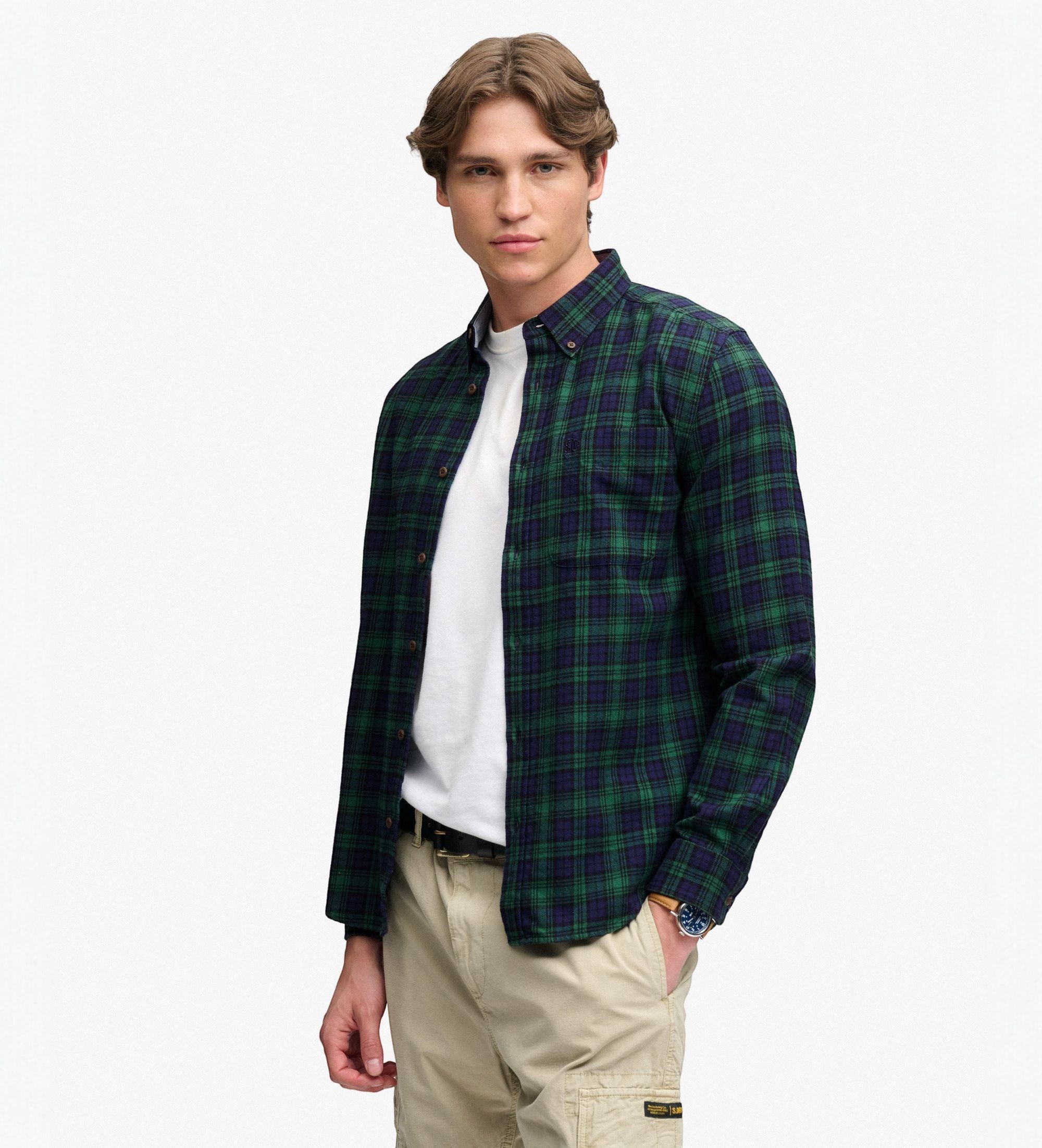 Superdry für Herren. M4011197A Marineblaues, grünes Lumberjack-Hemd (XXL), Lässig, Baumwolle, Langarm