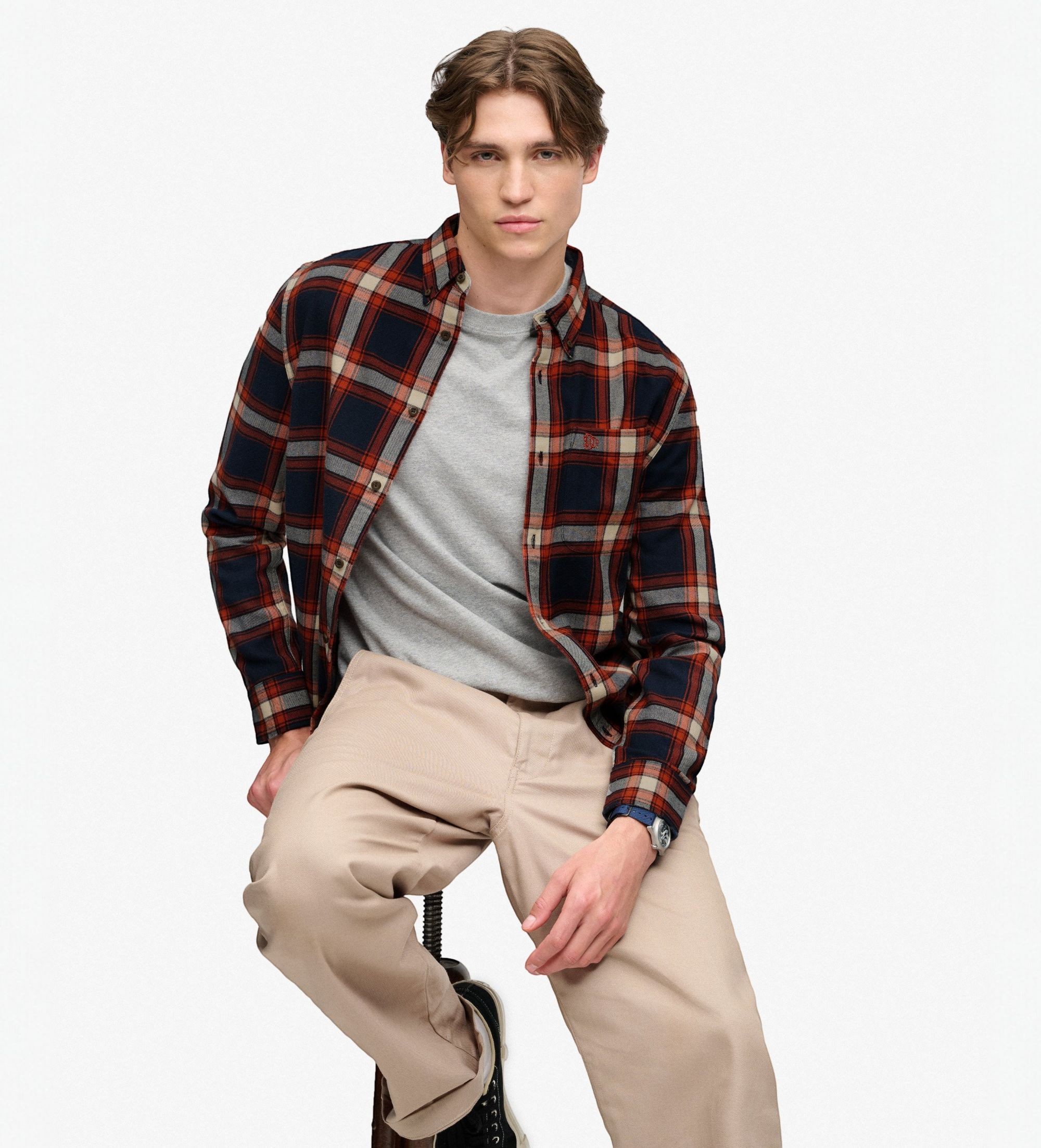 Superdry für Herren. M4011197A Hemdjacke aus Baumwolle Lumberjack marineblau, rot (XL), Lässig, Langarm