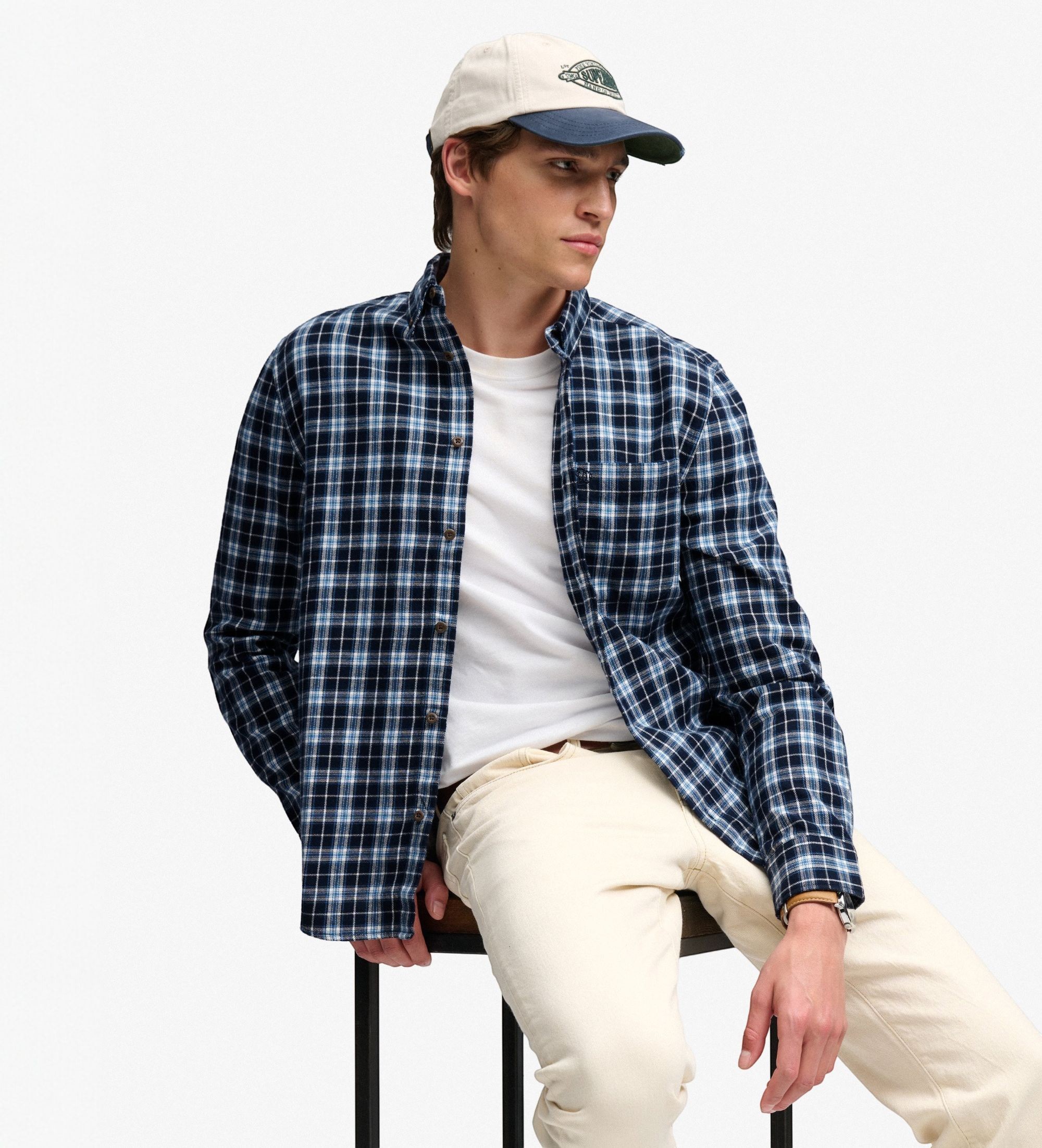 Superdry für Herren. M4011197A Baumwollhemd Lumberjack marineblau (XL), Lässig, Baumwolle, Langarm