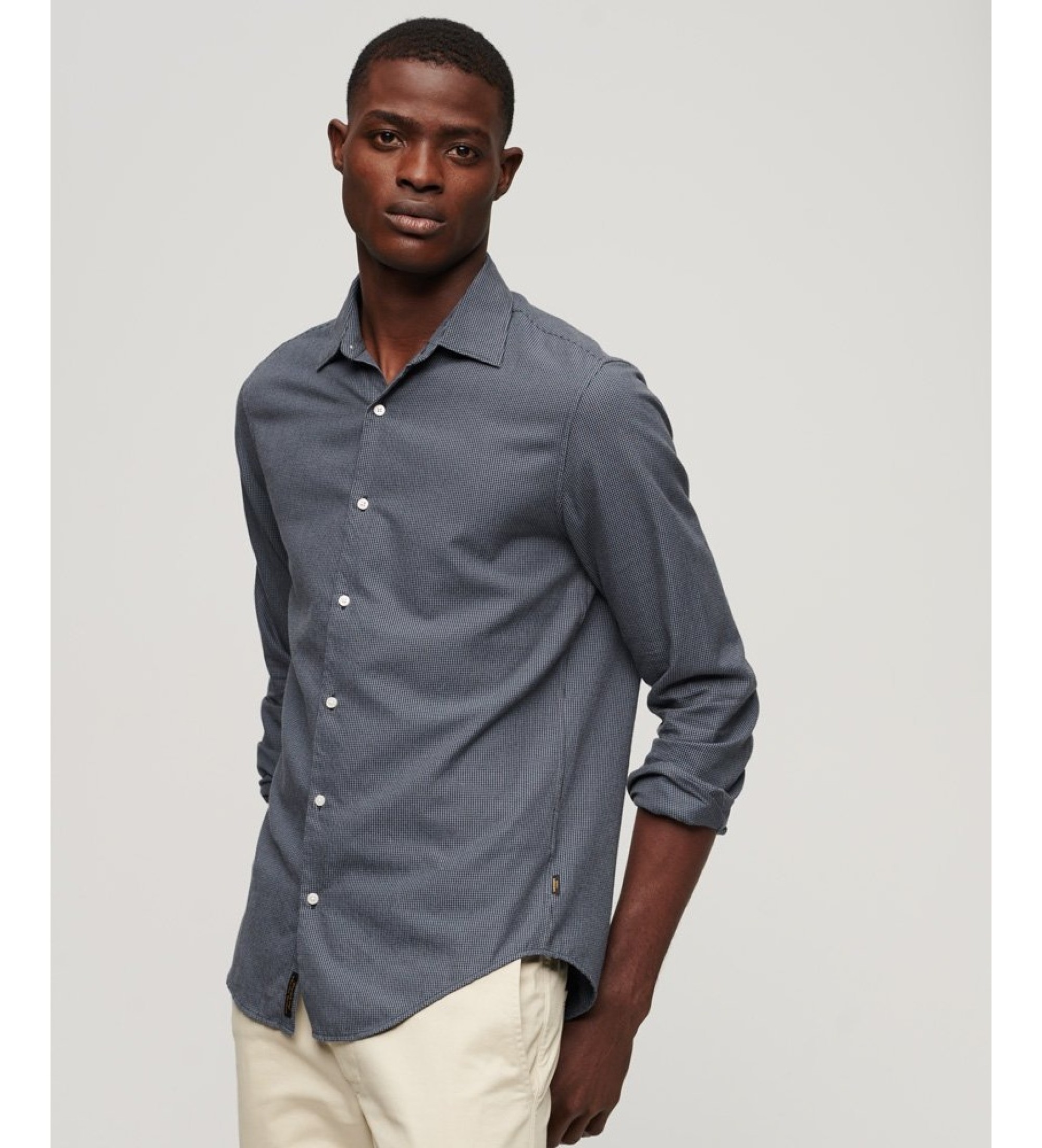 Superdry für Herren. M4010710A Marineblaues Businesshemd mit langen Ärmeln (S), Baumwolle, Klassisch, Langarm