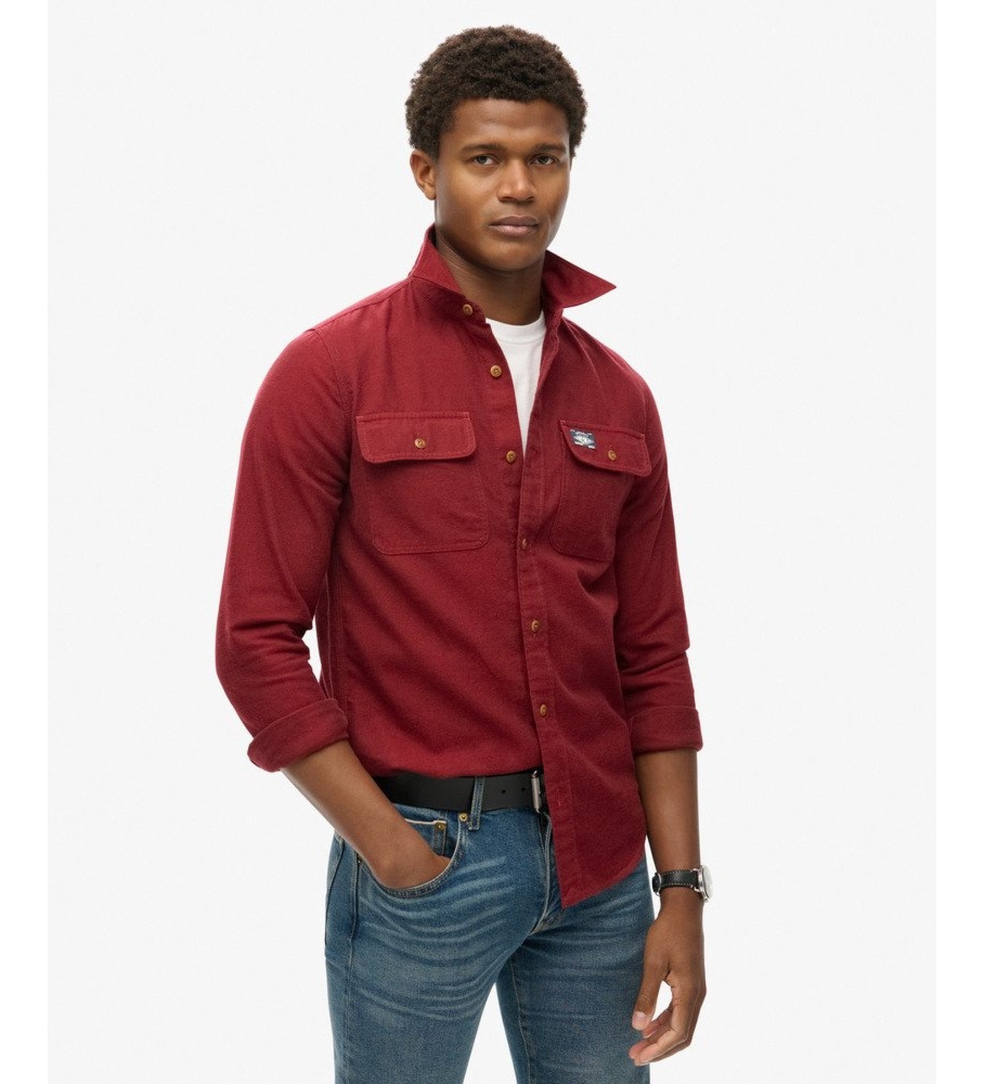Superdry für Herren. M4010723A Flanell-Workwear-Hemd Rot (S), Lässig, Baumwolle, Langarm