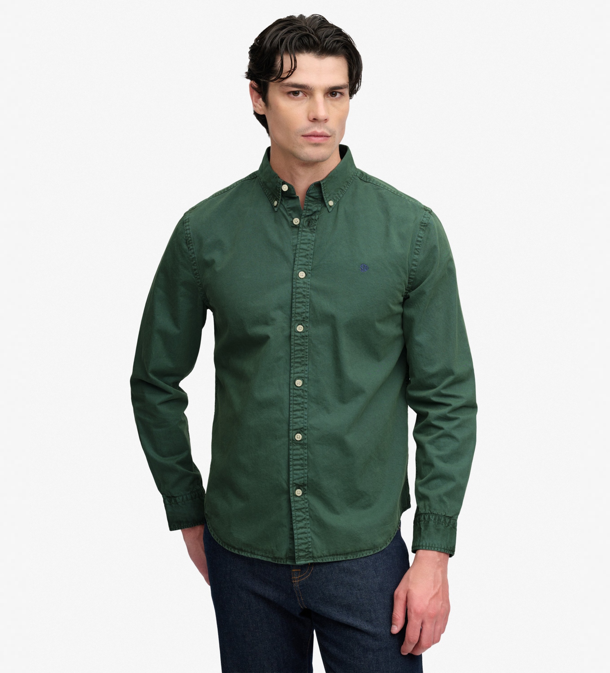 Superdry für Herren. M4011194A Garment Dyed Hemd grün (M), Lässig, Baumwolle, Langarm