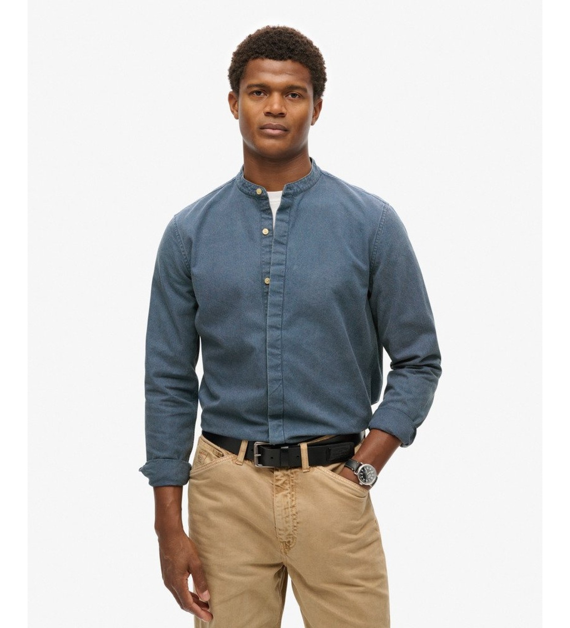 Superdry für Herren. M4010866A Merchant Indigo Hemd Marineblau (S), Lässig, Baumwolle, Langarm