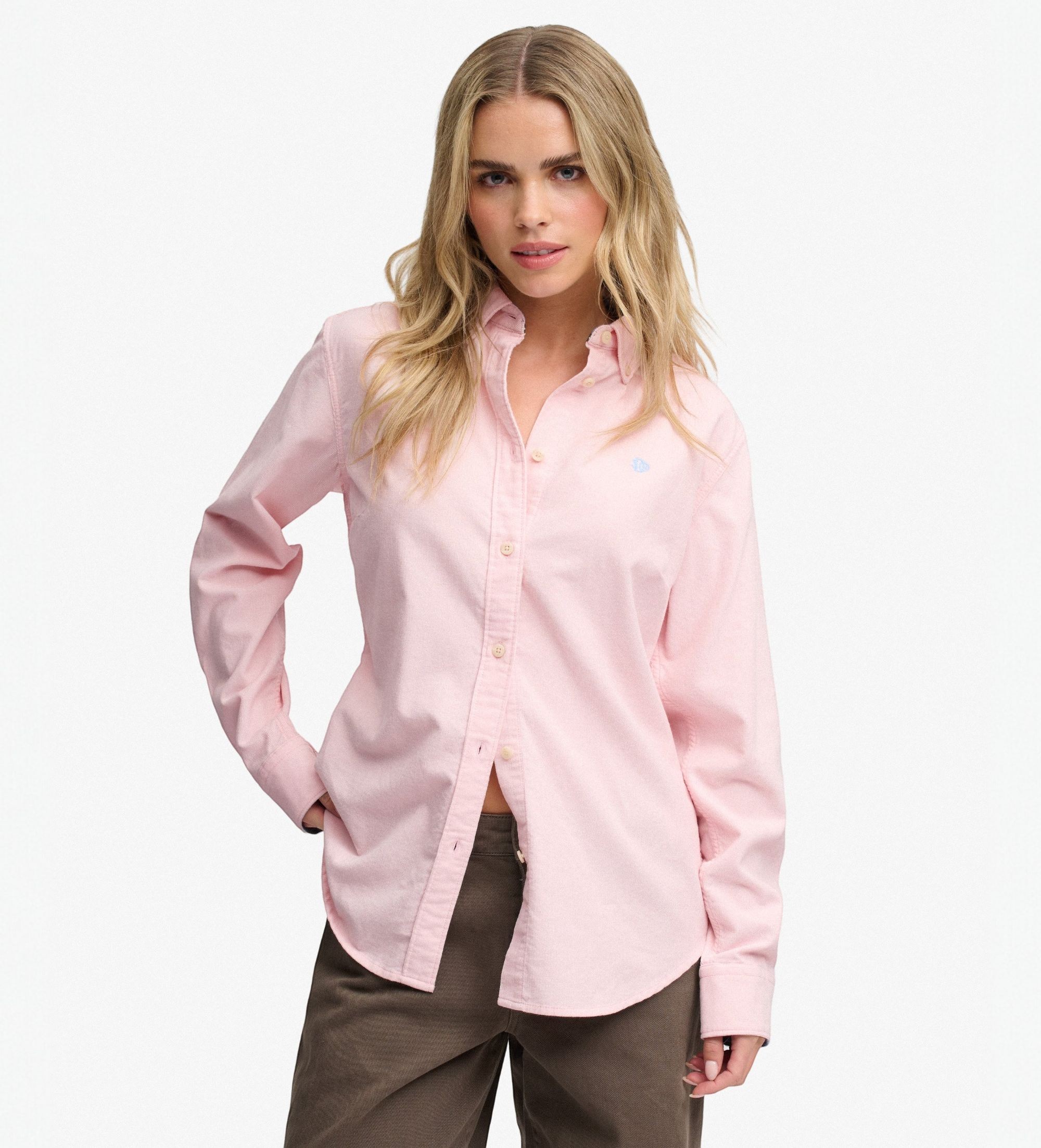 Superdry für Damen. W4010591A Hemd Needle BD rosa (L), Lässig, Baumwolle, Klassisch, Langarm
