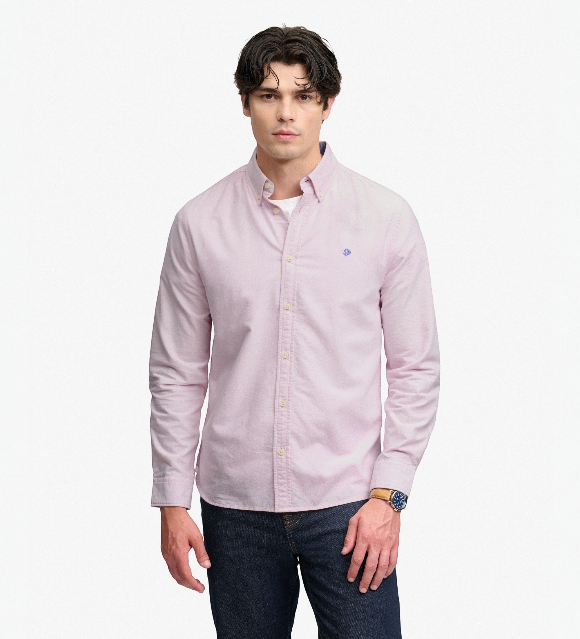 Superdry für Herren. M4011247A Rosa Preppy Oxford Hemd (S), Lässig, Baumwolle, Langarm