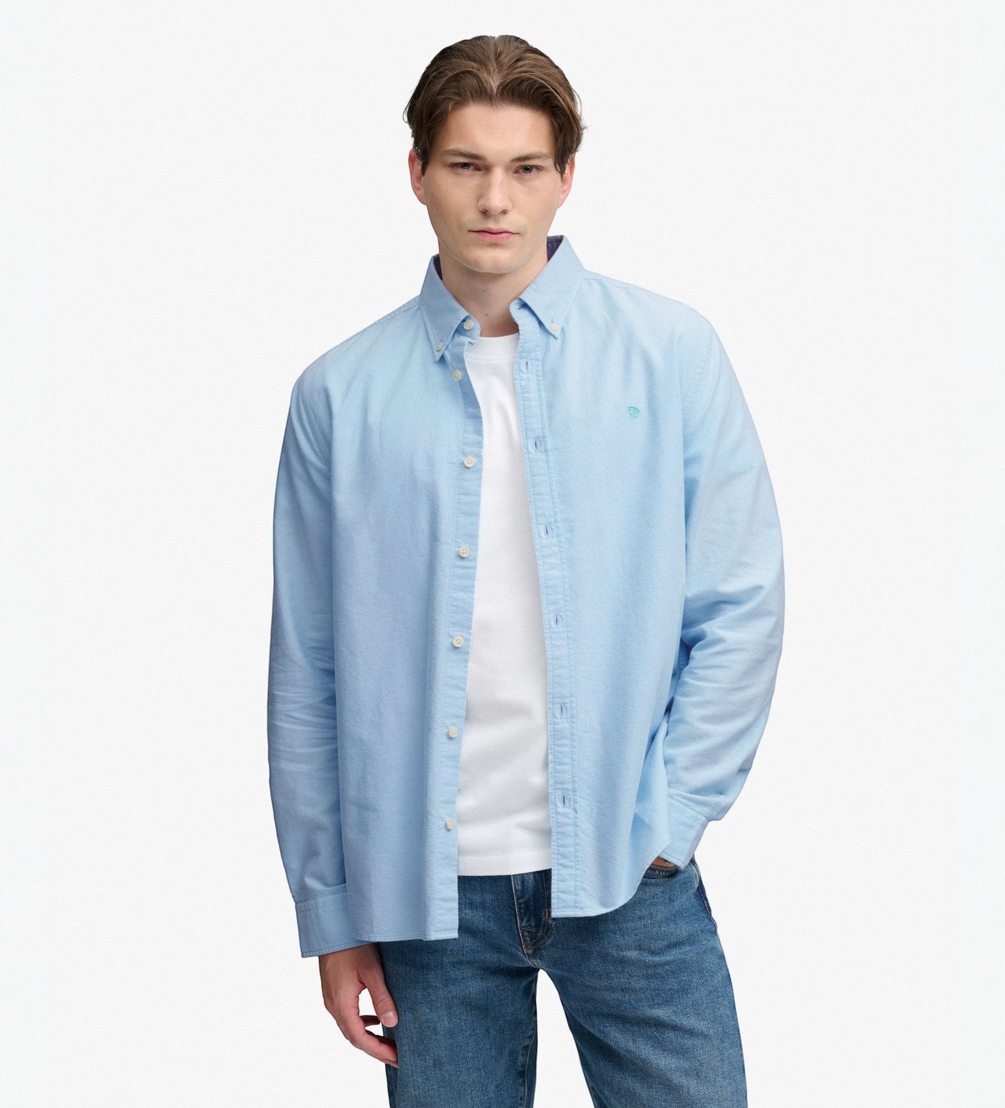 Superdry für Herren. M4011247A Preppy Oxford Hemd hellblau (S), Lässig, Baumwolle, Klassisch, Langarm