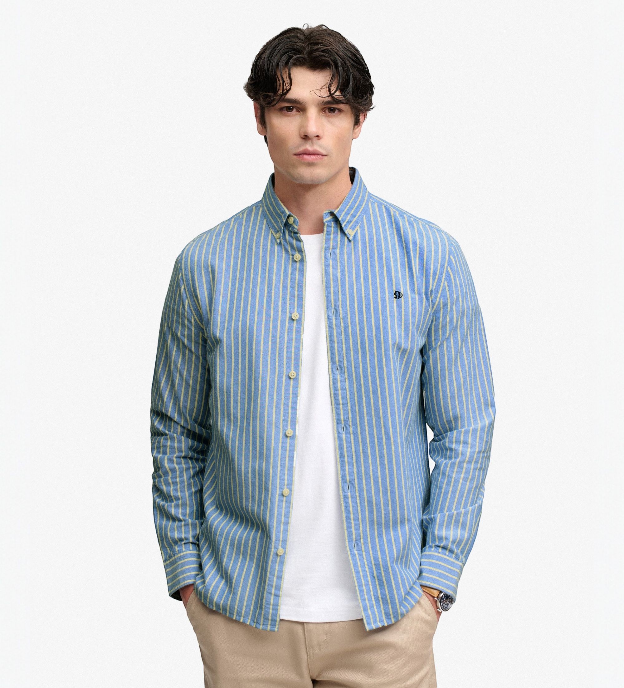 Superdry für Herren. M4011247A Hellblaues Preppy-Oxford-Hemd (S), Lässig, Baumwolle, Langarm