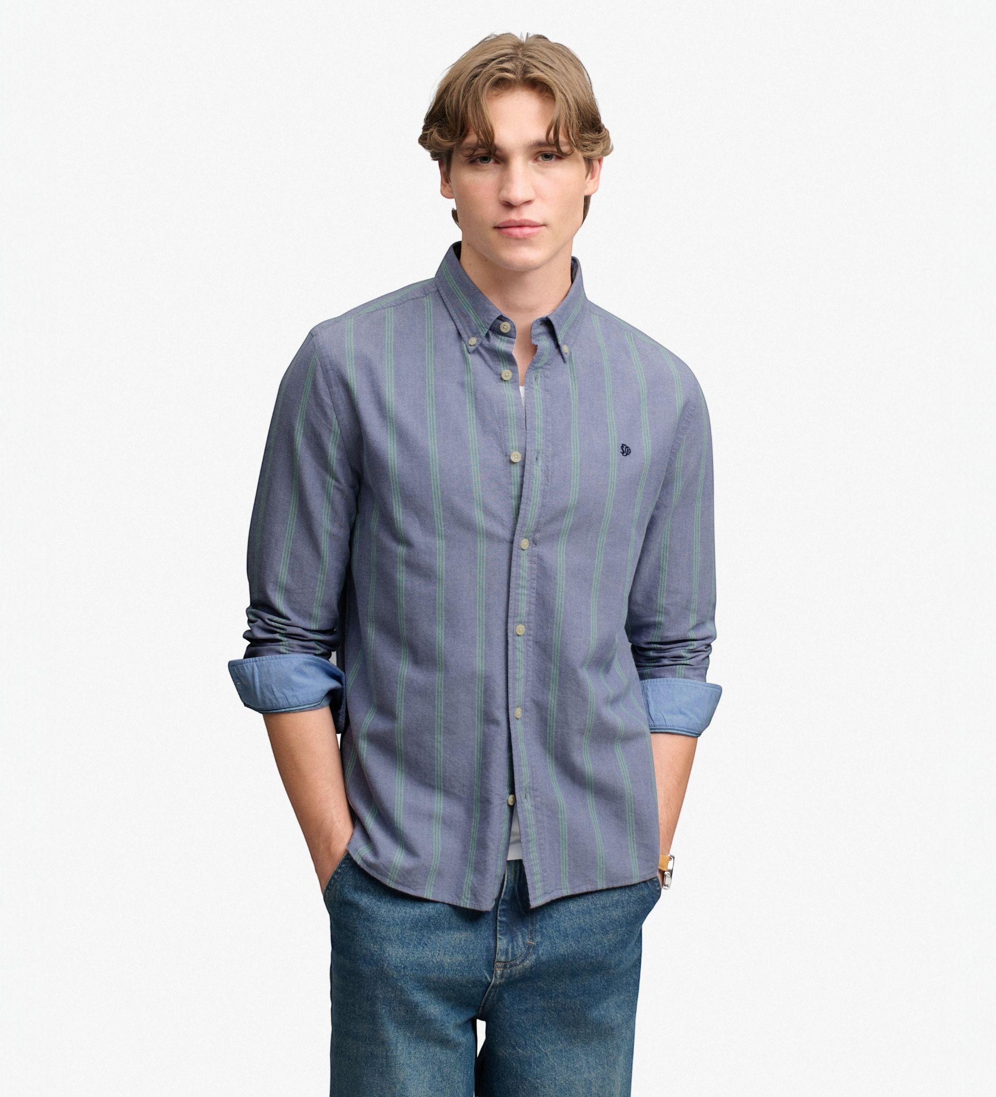 Superdry für Herren. M4011247A Preppy Oxford Hemd marineblau (M), Lässig, Baumwolle, Langarm