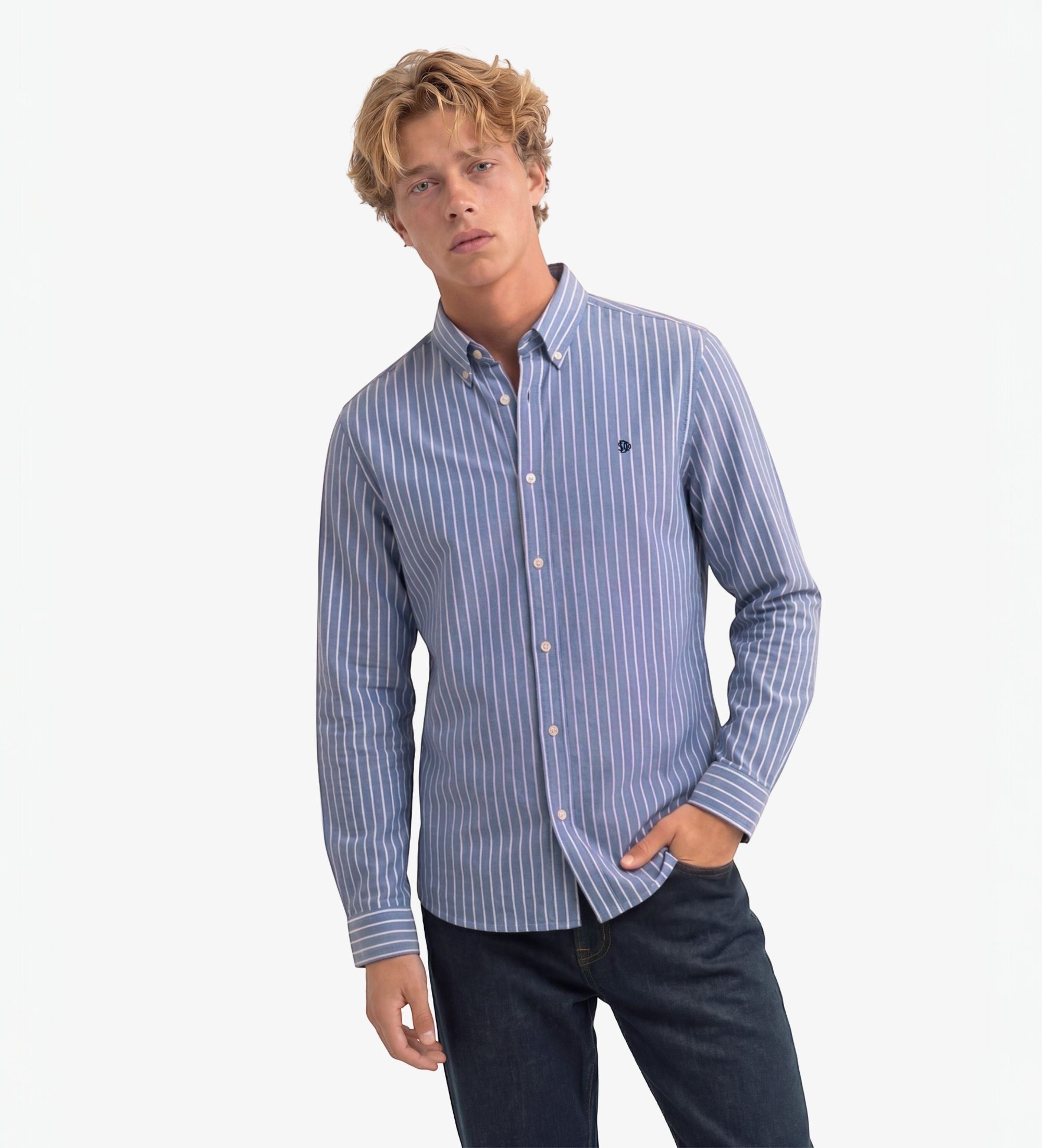 Superdry für Herren. M4011247A Blaues Preppy Oxford-Hemd (M), Lässig, Baumwolle, Langarm