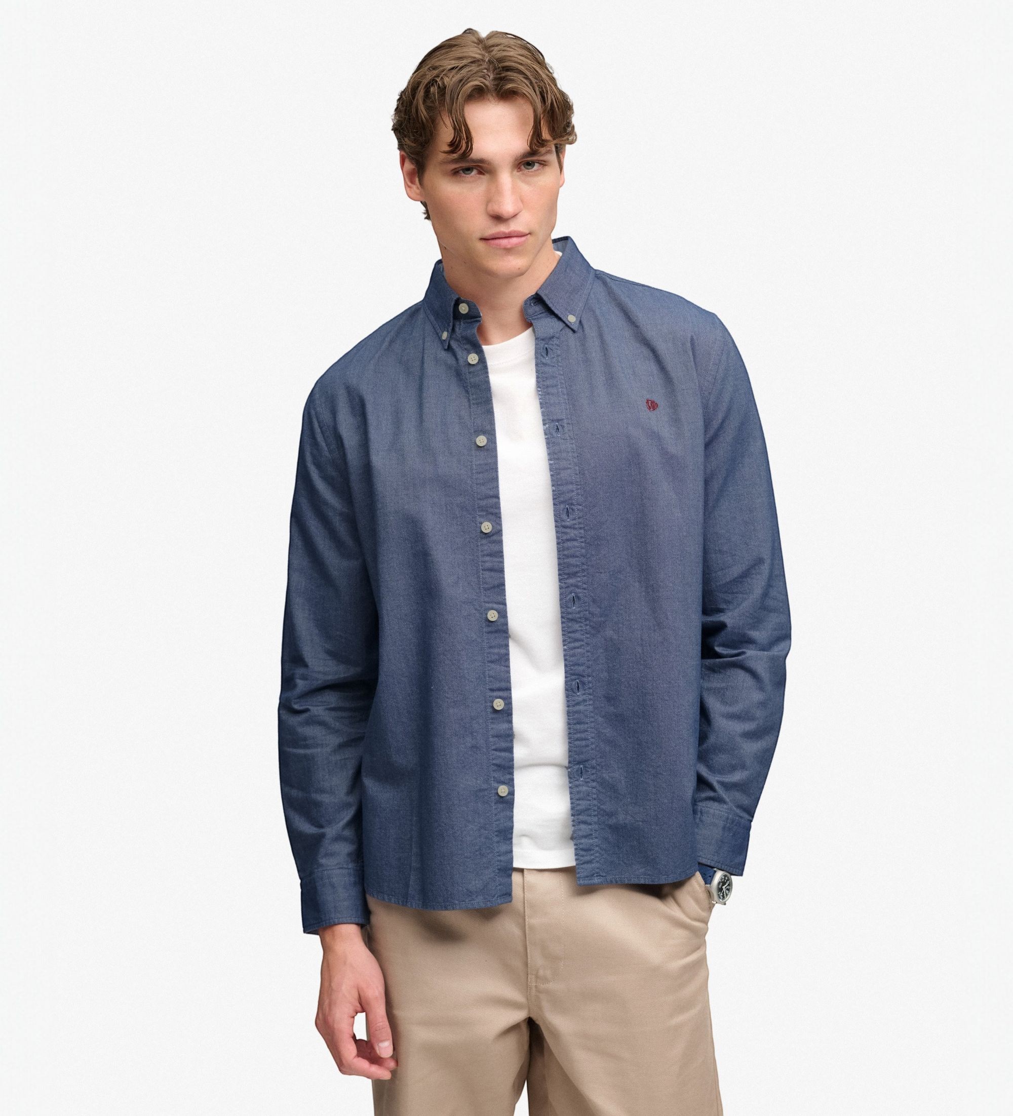 Superdry für Herren. M4011247A Preppy Oxford Hemd Marineblau (L), Lässig, Baumwolle, Klassisch, Langarm