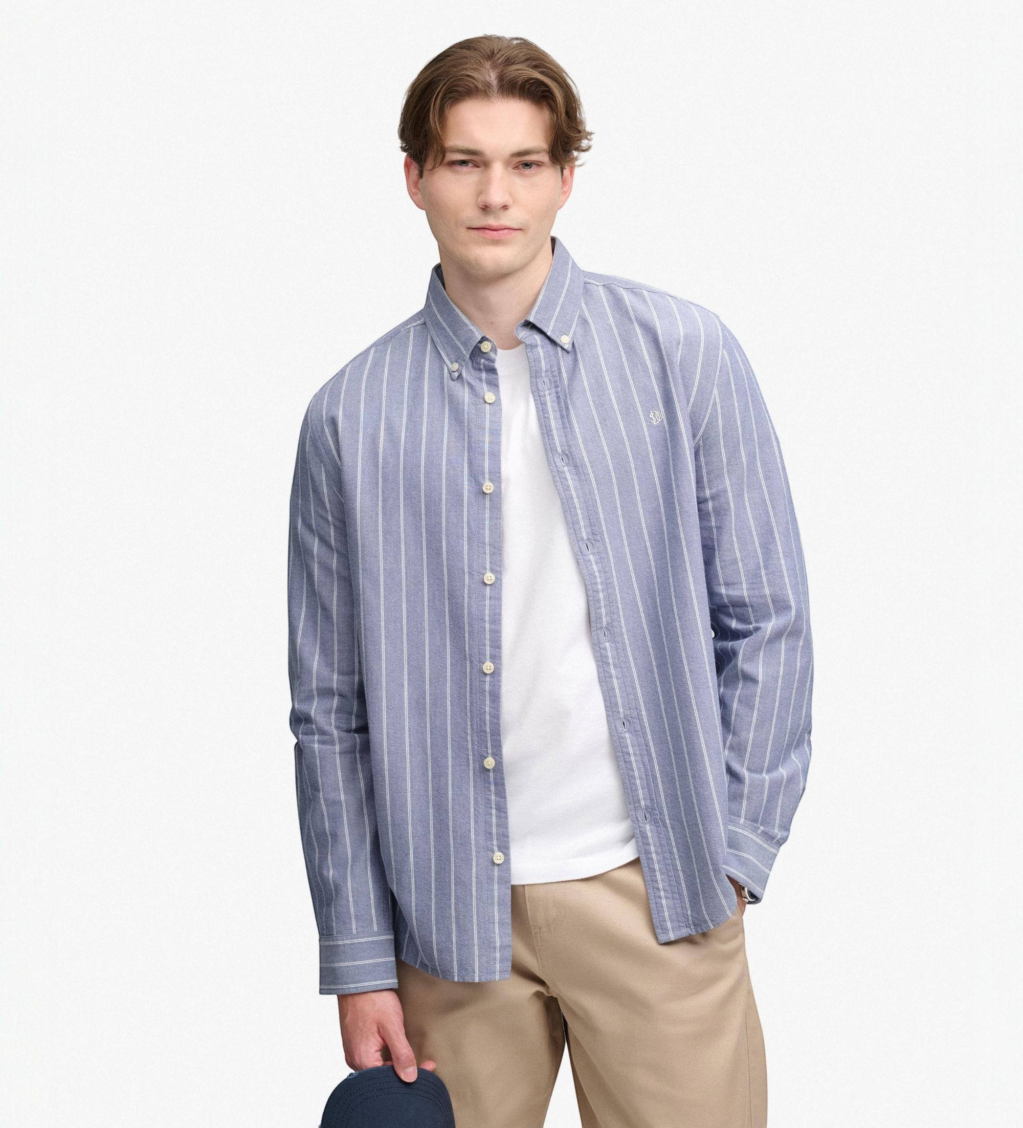 Superdry für Herren. M4011247A Blaues Preppy-Oxfordhemd (XL), Lässig, Baumwolle, Klassisch, Langarm