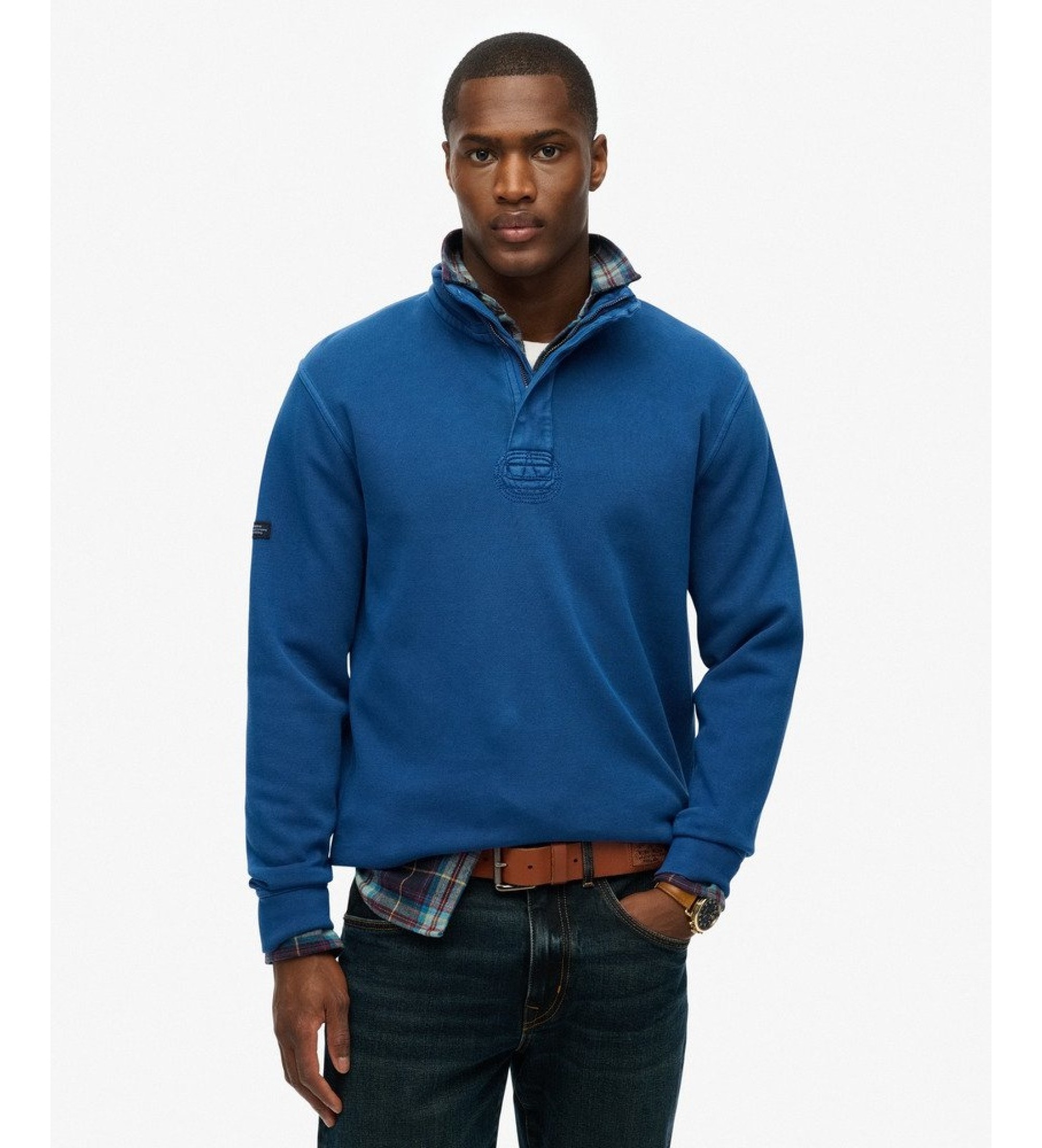 Superdry für Herren. M2014093A Henley T-Shirt Cotton Classic Piqué blau (M), Lässig, Baumwolle, Langarm