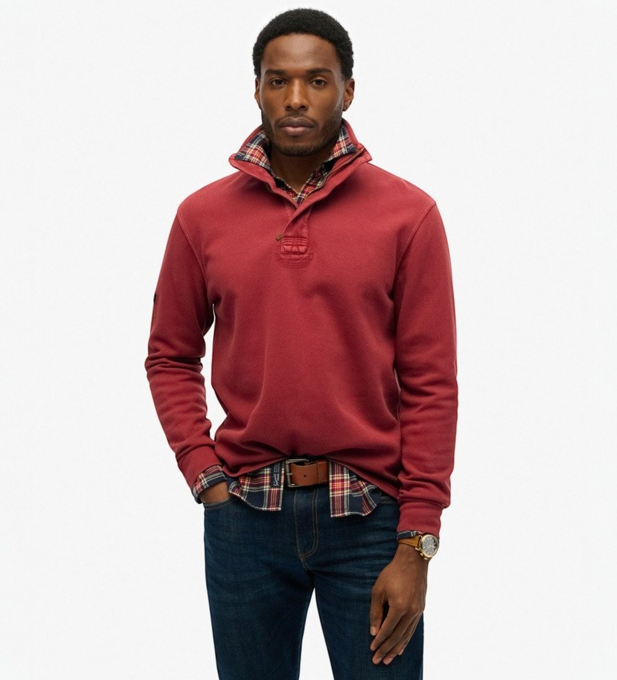 Superdry für Herren. M2014093A Sweatshirt Cotton Classic Pique Henley rot (L), Lässig, Baumwolle, Langarm