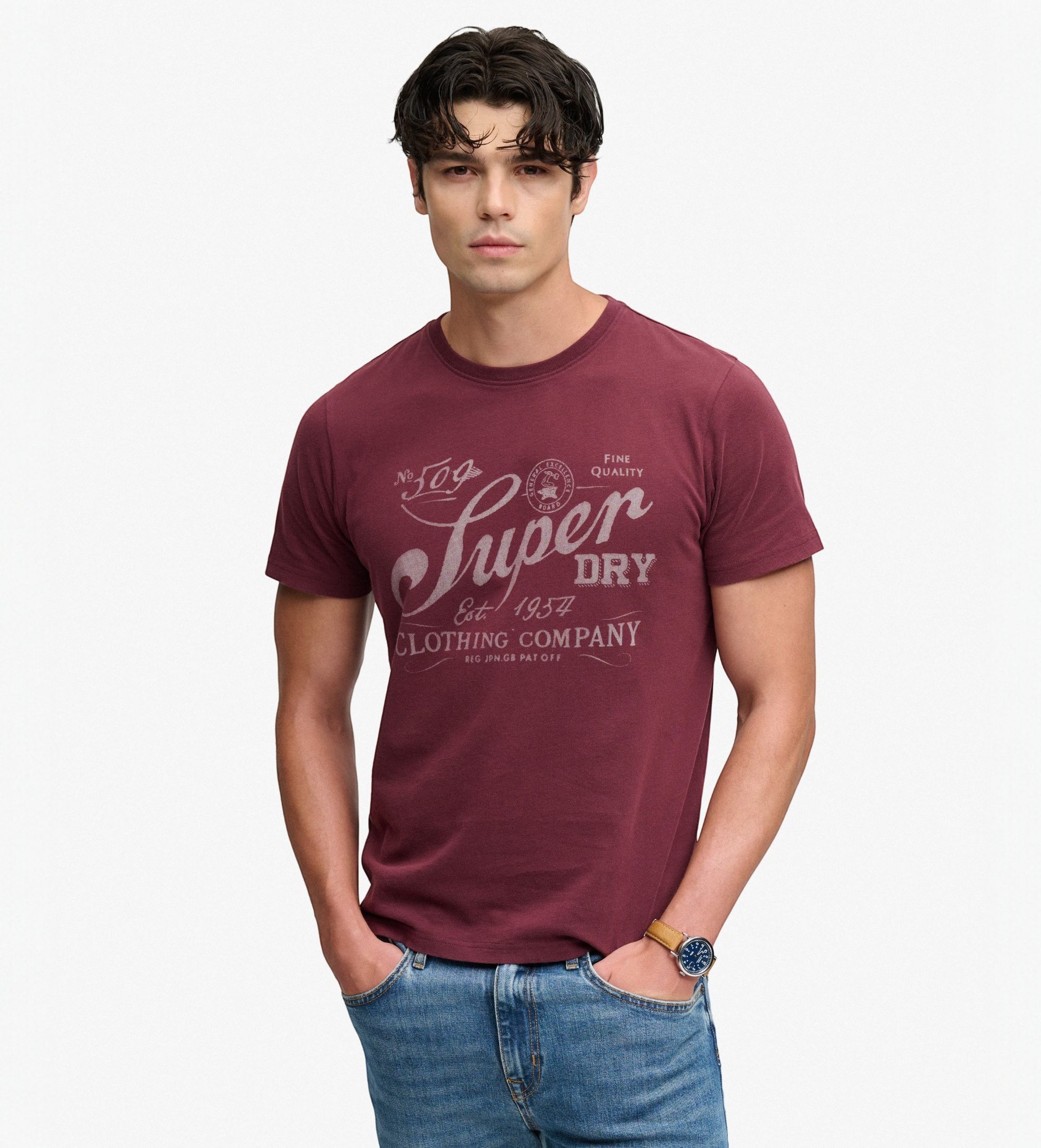 Superdry für Herren. M1012438A Vintage Workwear T-Shirt bordeaux (M), Lässig, Baumwolle, Kurzarm