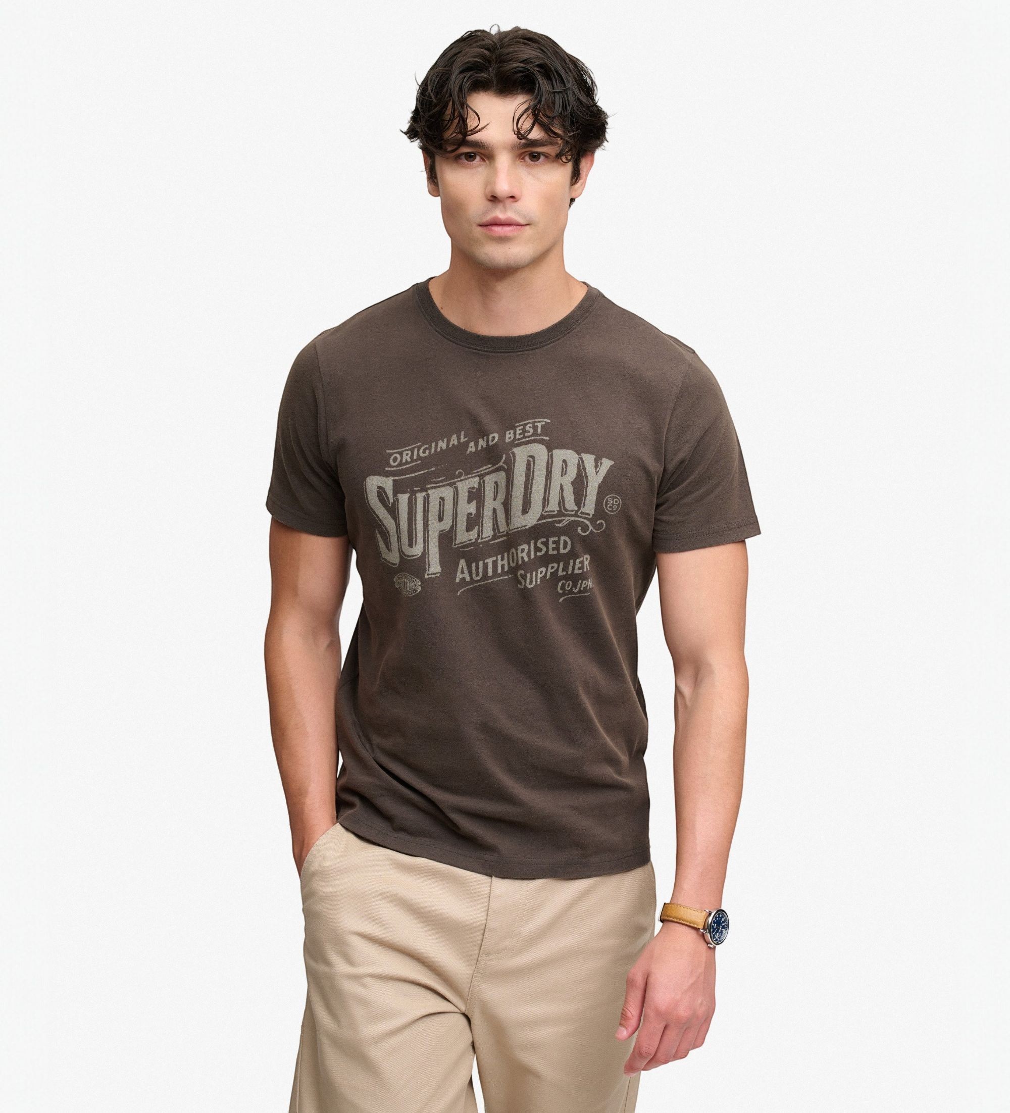 Superdry für Herren. M1012438A Vintage-Arbeitsshirt braun (M), Lässig, Baumwolle, Kurzarm