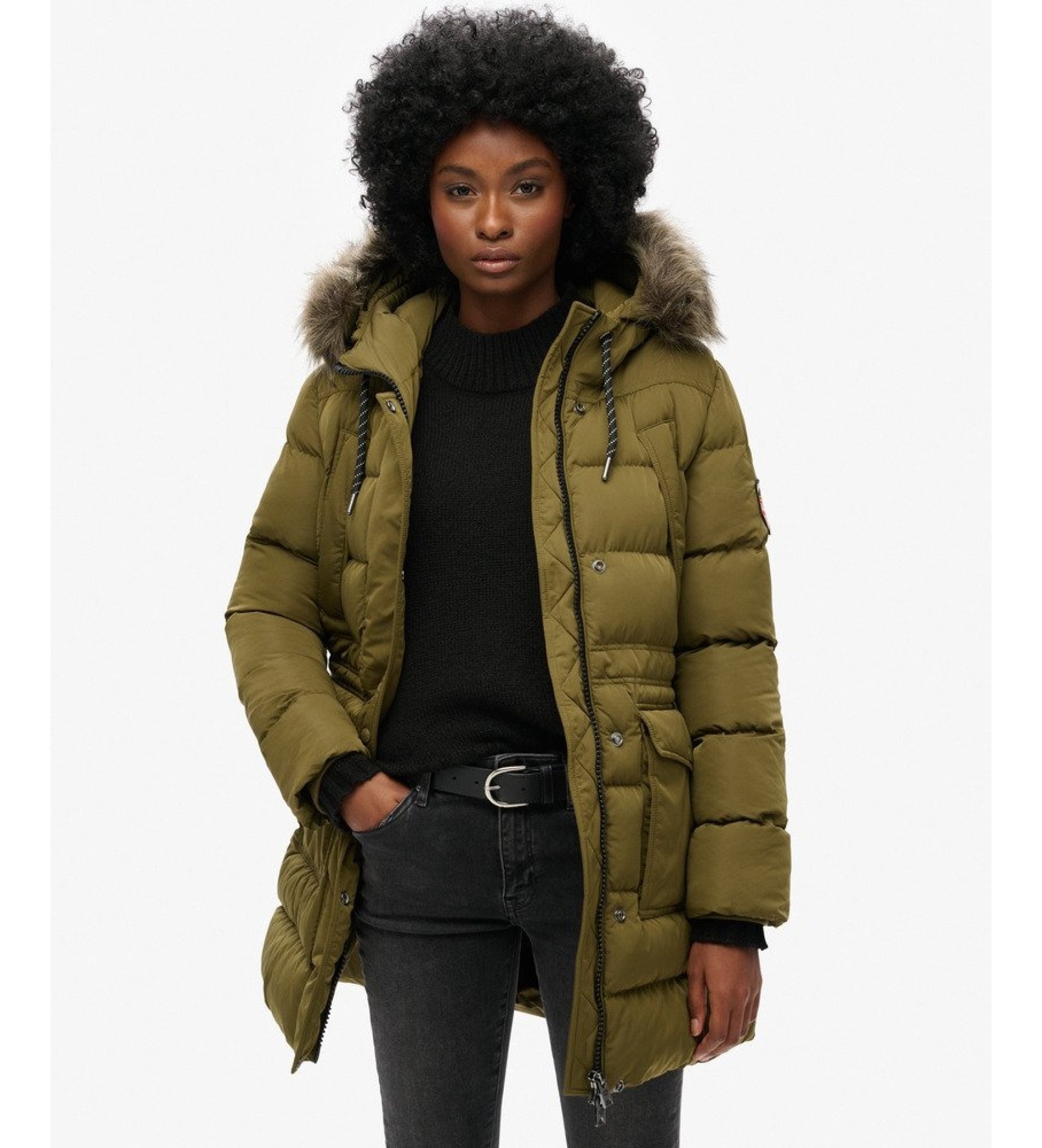 Superdry für Damen. W5011787A Everest MID Faux Steppjacke grün (L), Lässig, Recyceltes Polyester