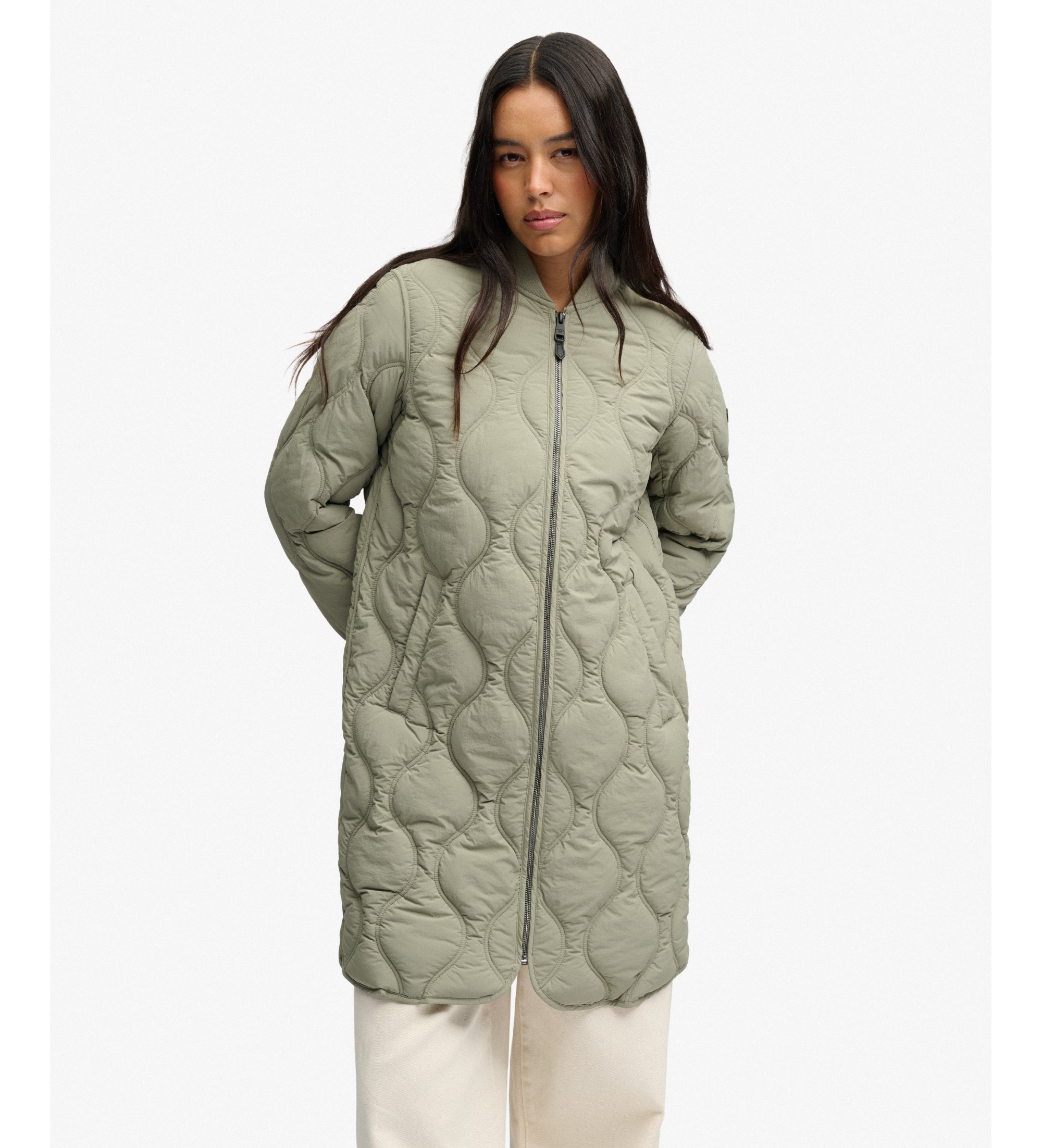 Superdry für Damen. W5012193A Gesteppte Long Onion Quilt Liner Jacke Khaki (M), Lässig, Grün, Recyceltes Nylon