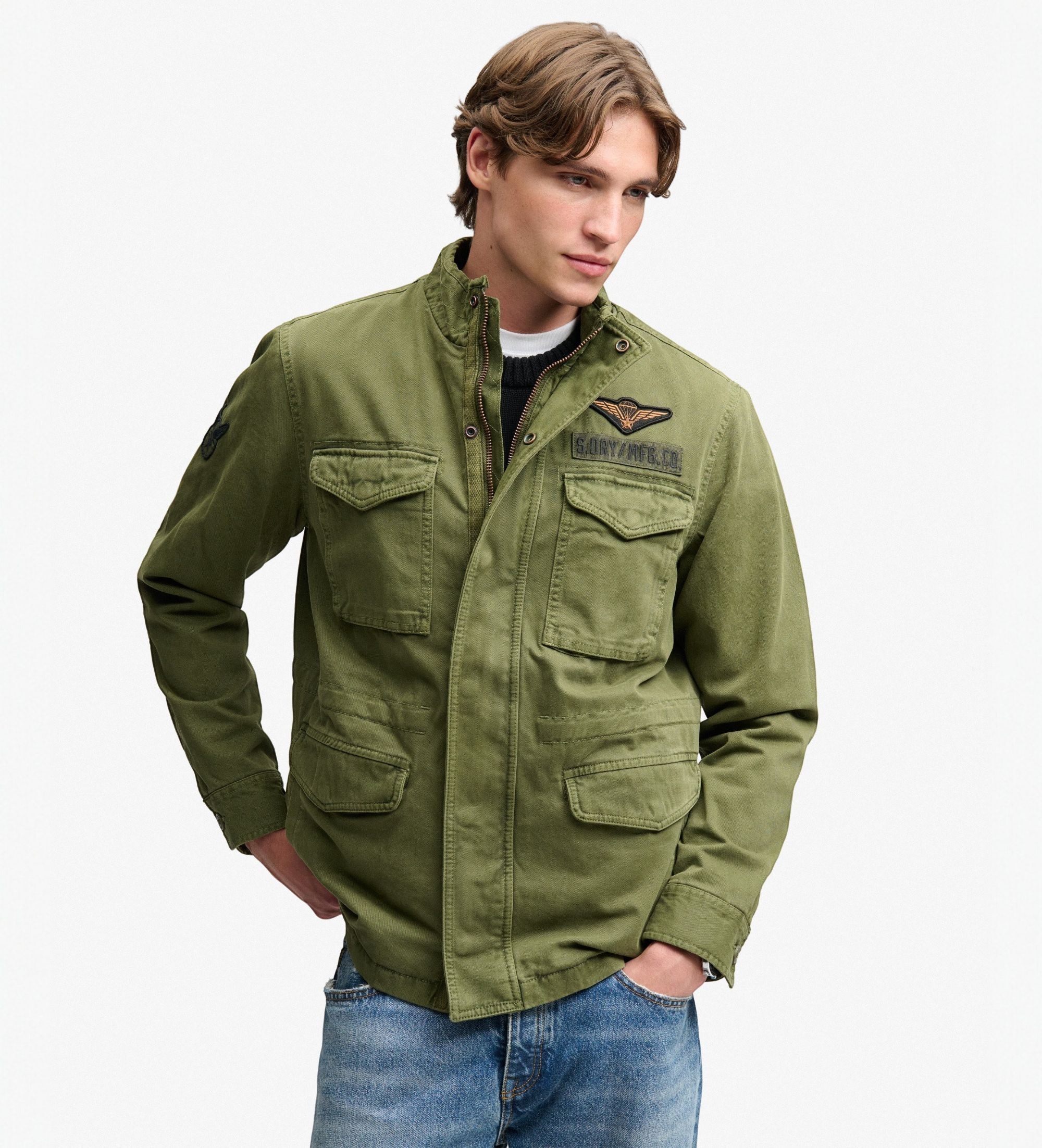 Superdry für Herren. M5012473A Grüne Patched Military M65 Jacke (M), Lässig, Baumwolle