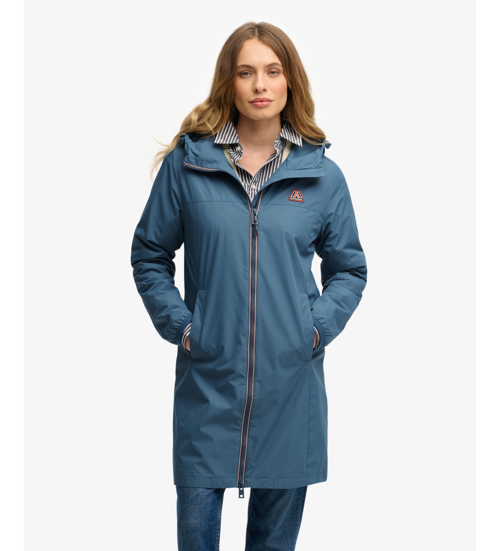 Superdry für Damen. W5012148A Longline TRI Windjacke blau (S), Lässig, Recyceltes Polyester