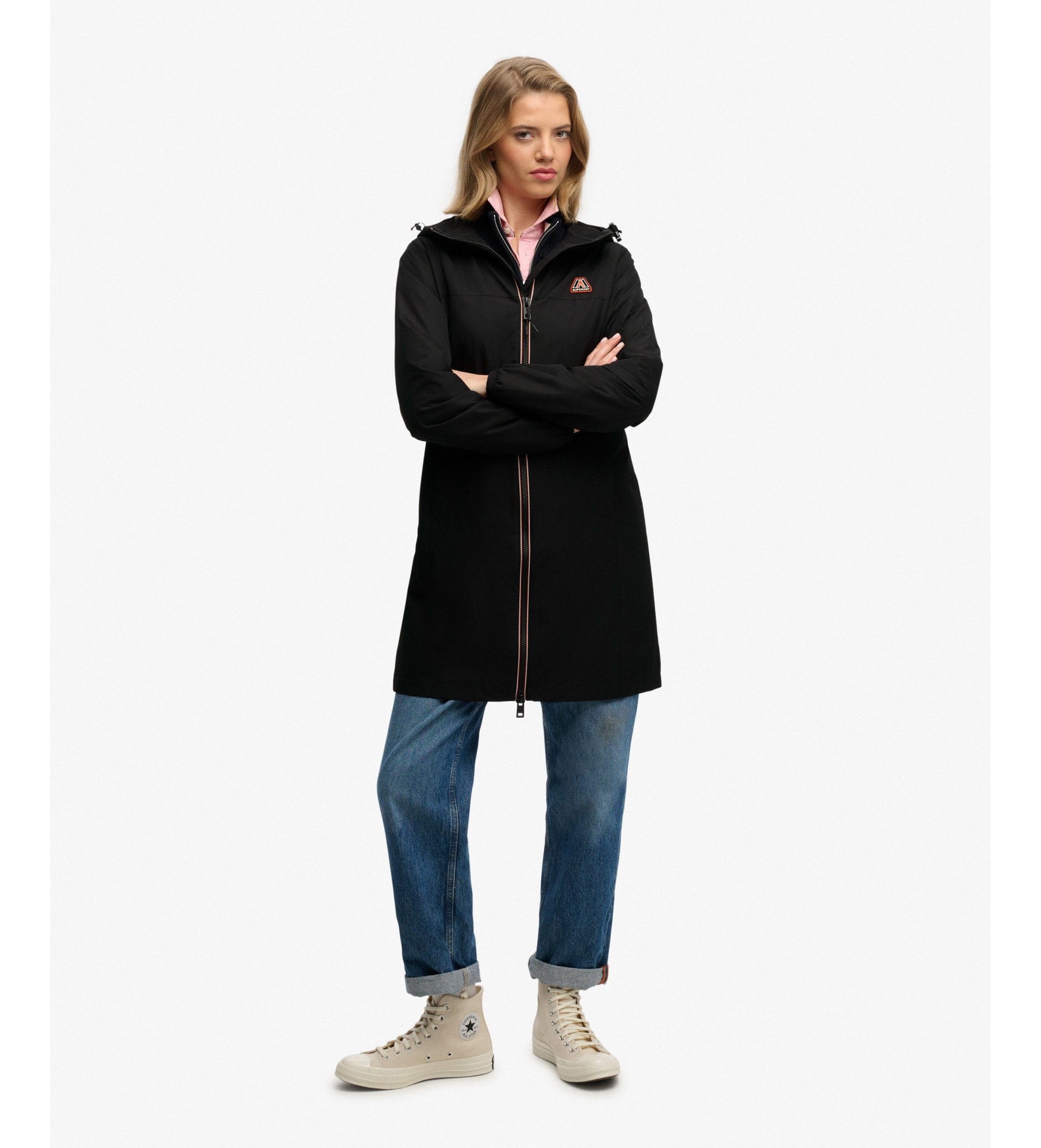 Superdry für Damen. W5012148A Windjacke Longline TRI schwarz (XXS), Lässig, Recyceltes Polyester