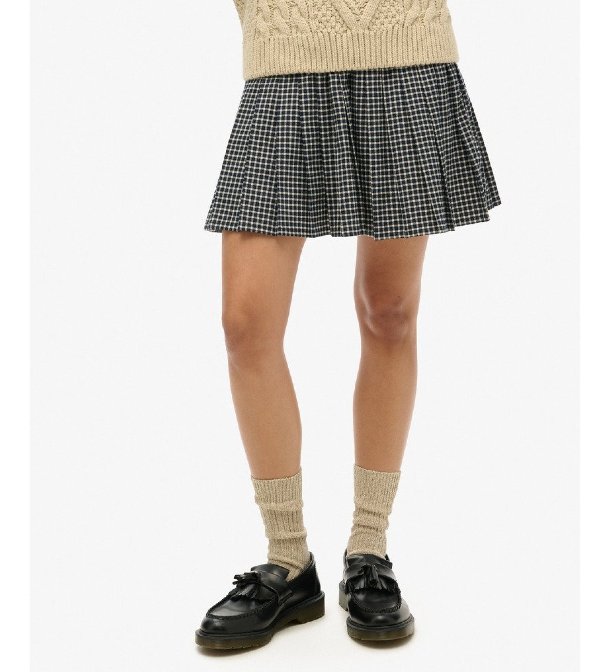 Superdry für Damen. W7210205A Vintage Pleated Rock kariert grau (L), Lässig, Polyester