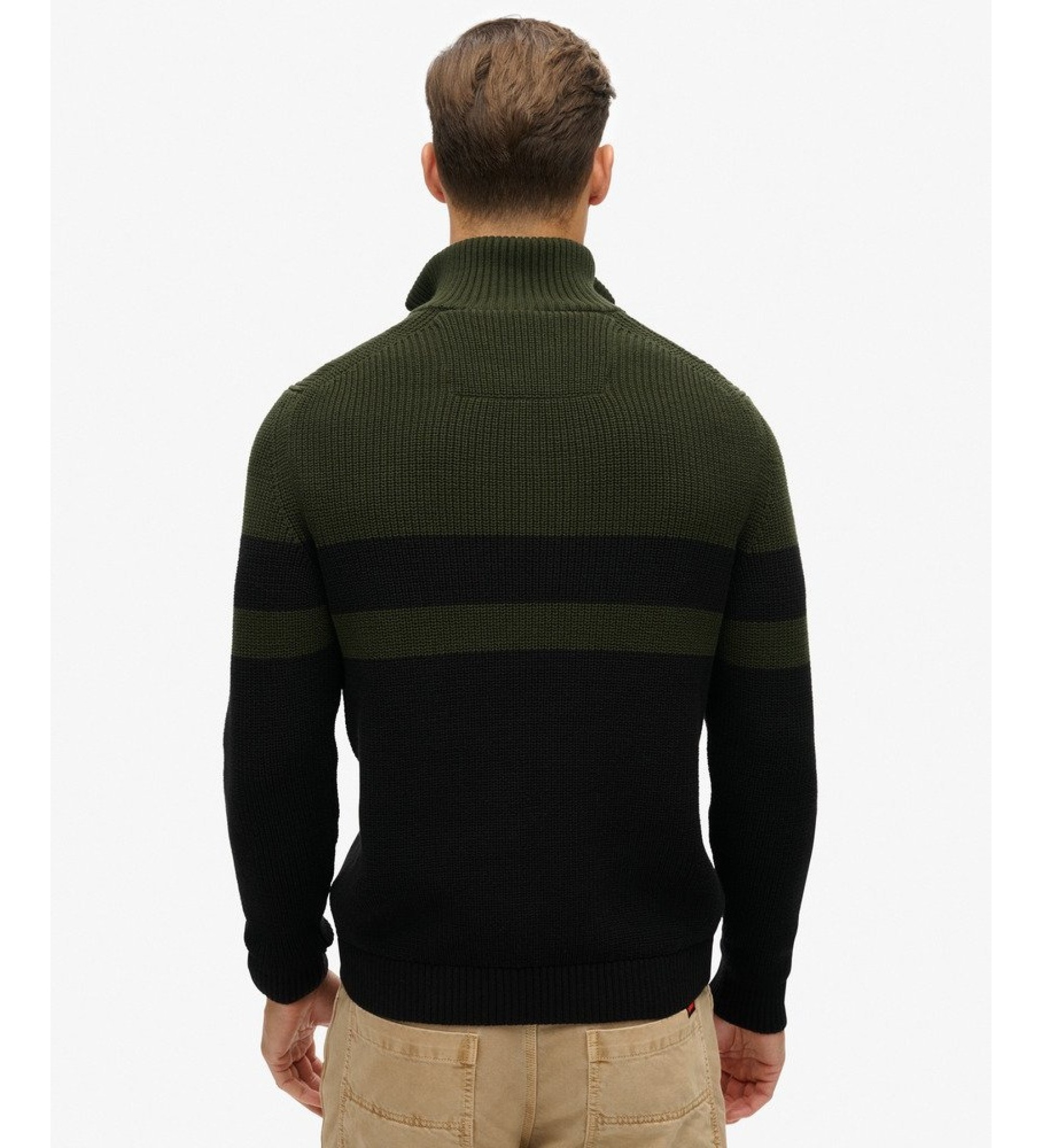 Superdry für Herren. M6110651A Henley-Strickpullover Cotton Classics Streifen olivgrün, schwarz (XL), Lässig, Baumwolle