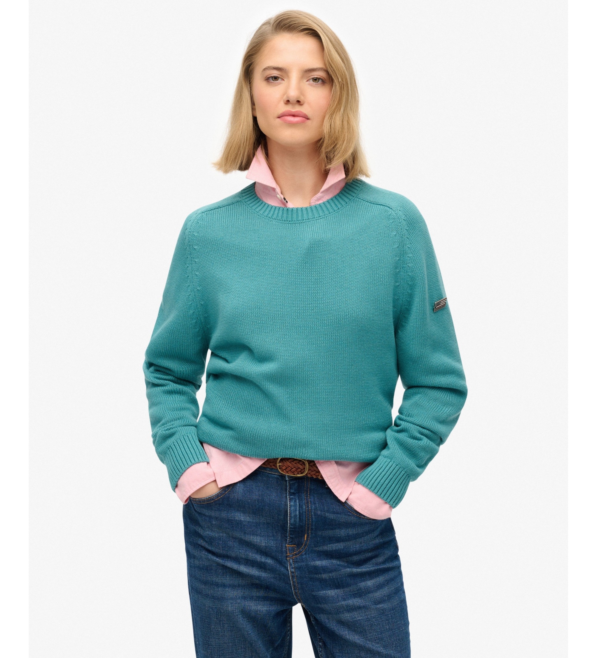 Superdry für Damen. W6110609A Türkiser Slouchy-Pullover (M), Lässig, Baumwolle, Langarm