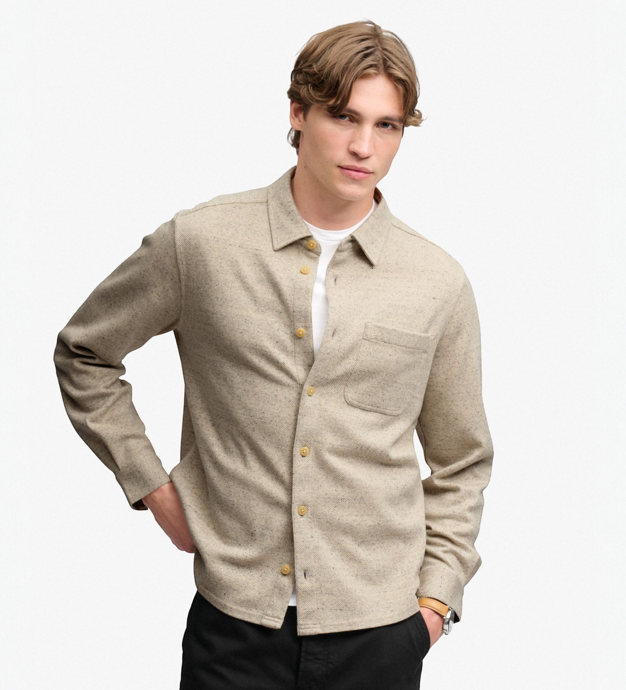 Superdry für Herren. M4011187A Beige Twill-Tweed-Hemd (XL), Lässig, Wolle, Klassisch, Langarm