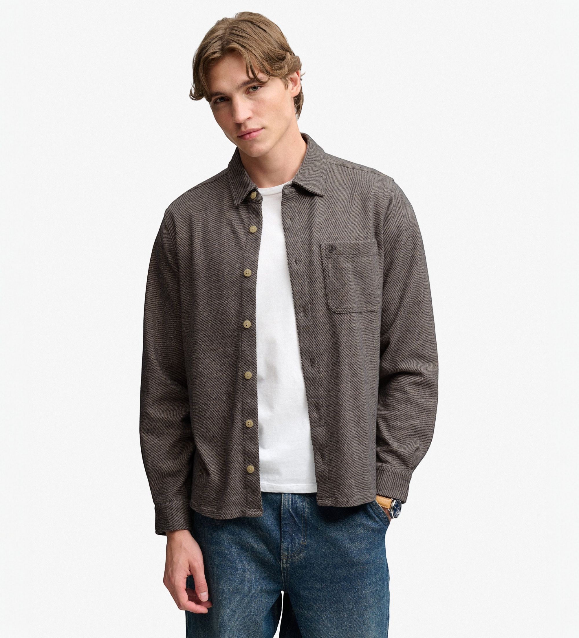 Superdry für Herren. M4011187A Twill-Tweed-Hemd taupe (XXL), Lässig, Wolle, Klassisch, Langarm
