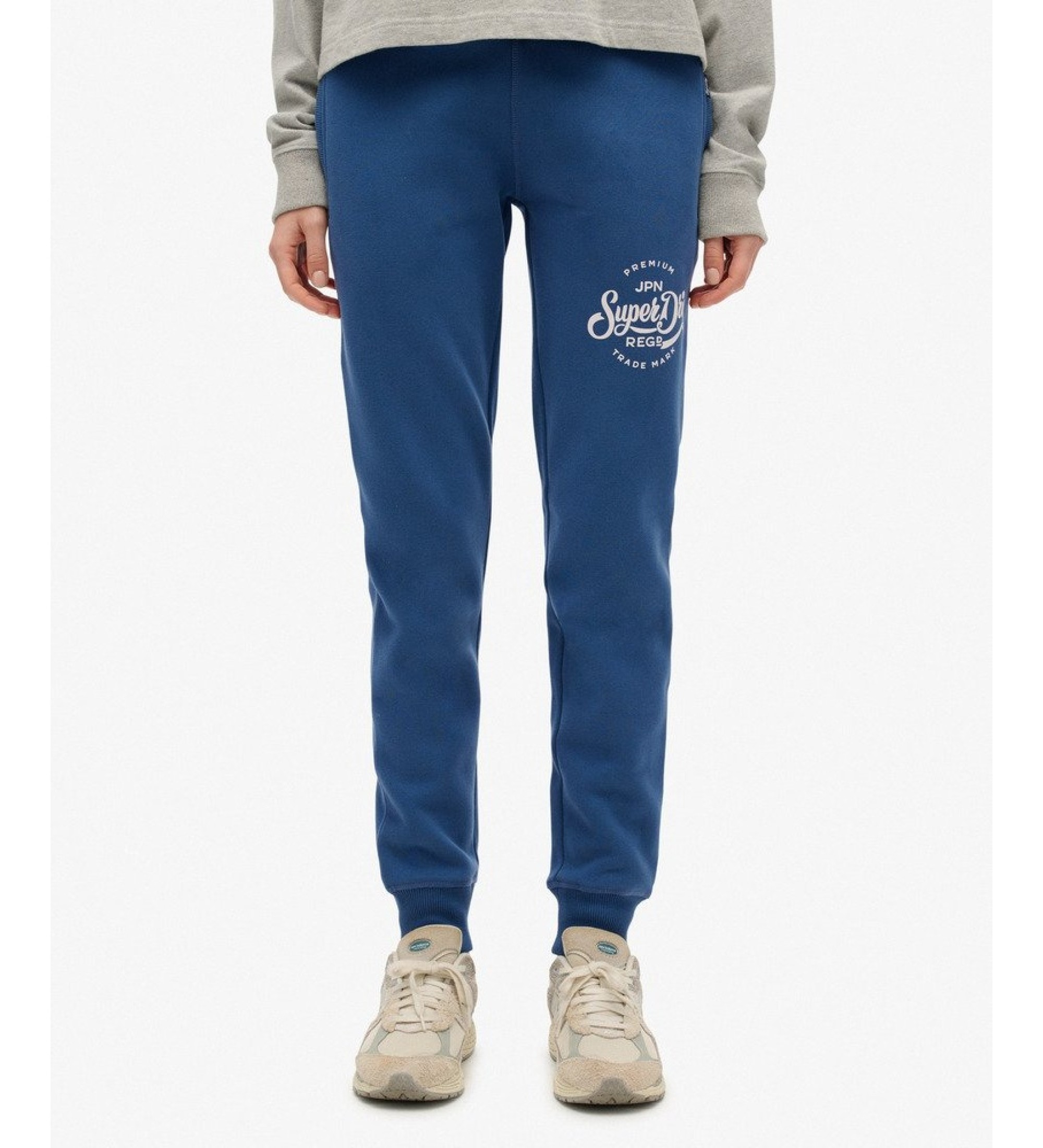 Superdryvoor vrouwen. W7011315A Premium Script Entry joggingbroek blauw (L), Casual, Katoen
