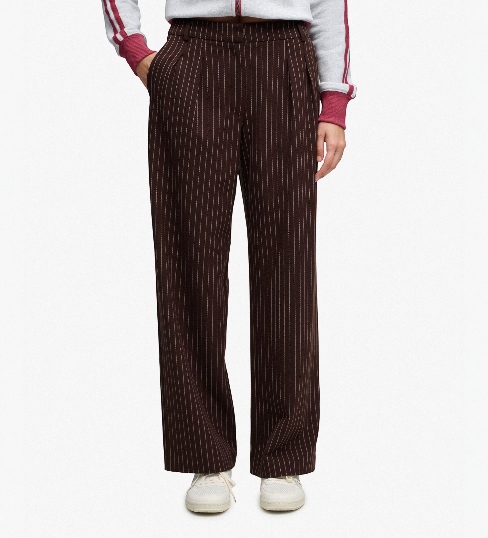 Superdry für Damen. W7011248A Braune Nadelstreifenhose (L), Lässig, Klassisch, Polyester
