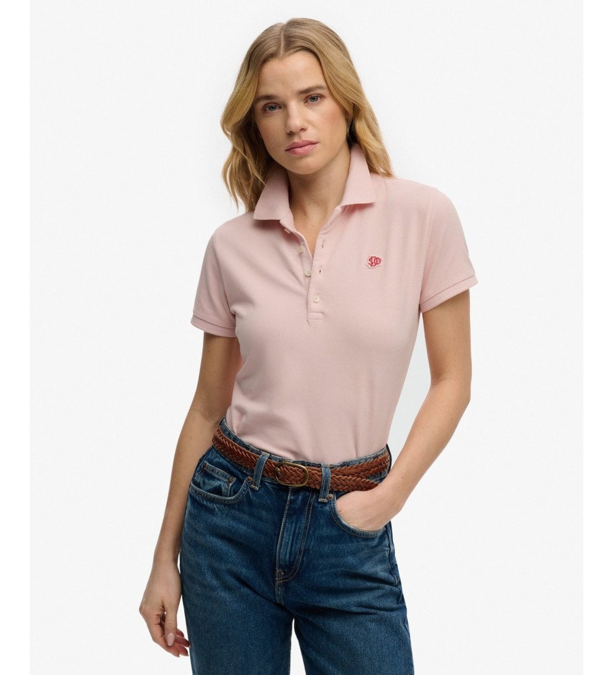 Superdry für Damen. W6012208A Polo Heritage Slim Fit rosa (M), Lässig, Baumwolle, Langarm
