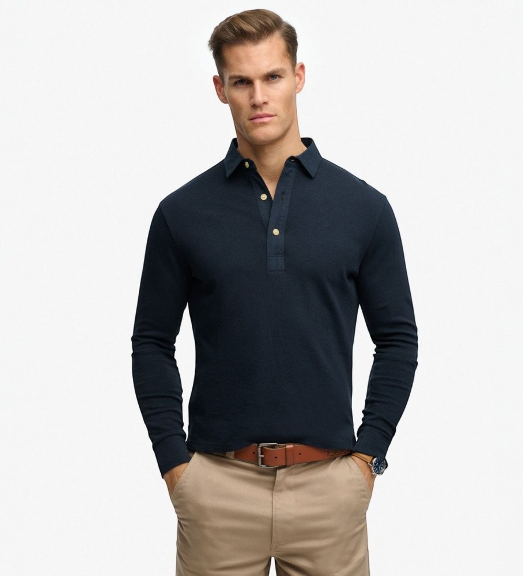 Superdry für Herren. M6010958A Polo Classic Rugby marineblau (M), Lässig, Baumwolle, Klassisch, Langarm