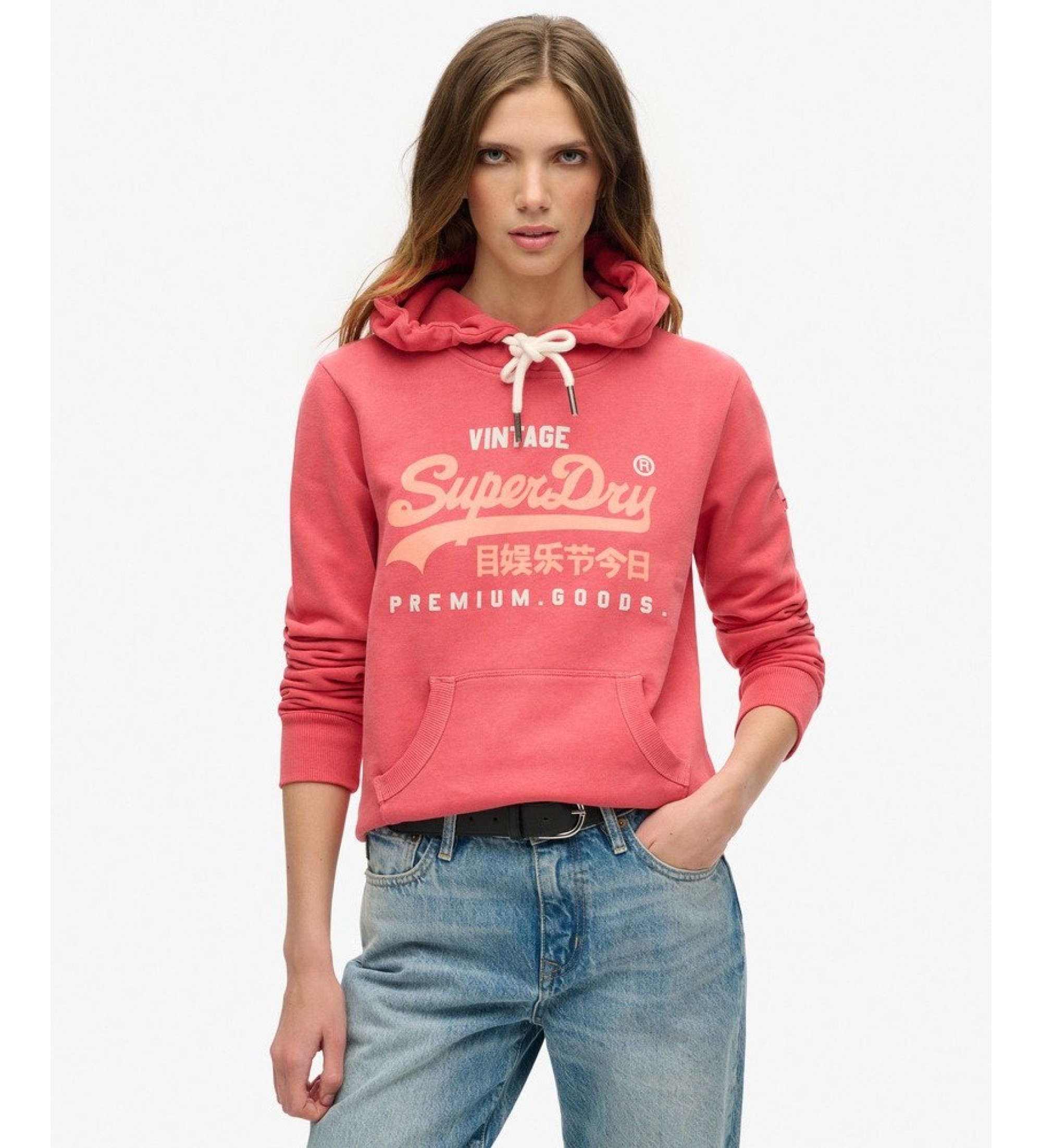 Superdry für Damen. W2012196A Puff Print VL Graphic Hoodie rot (M), Lässig, Baumwolle