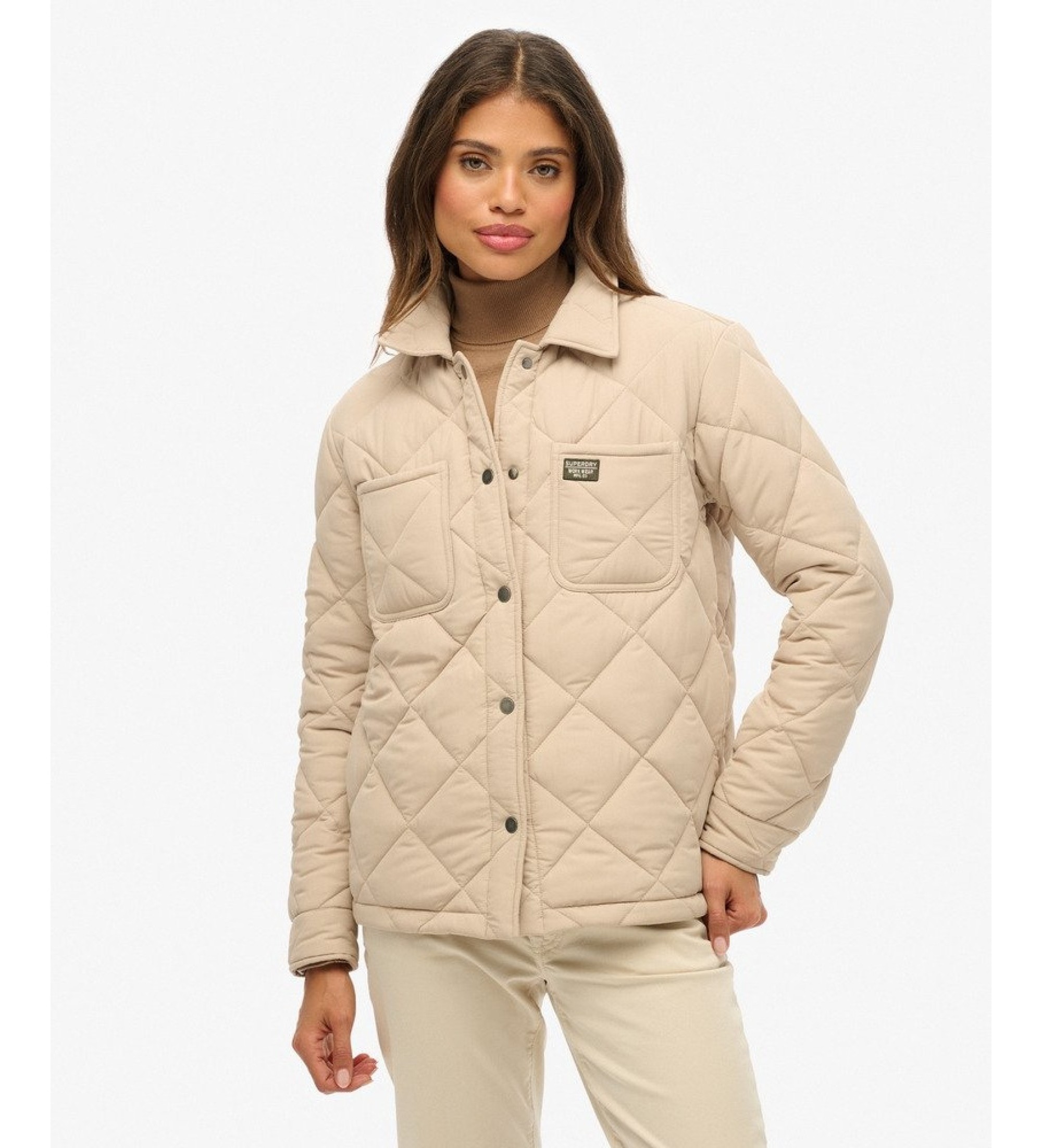 Superdry für Damen. W5011992A Beige gesteppte Chore-Liner-Jacke (L), Lässig, Recyceltes Polyester