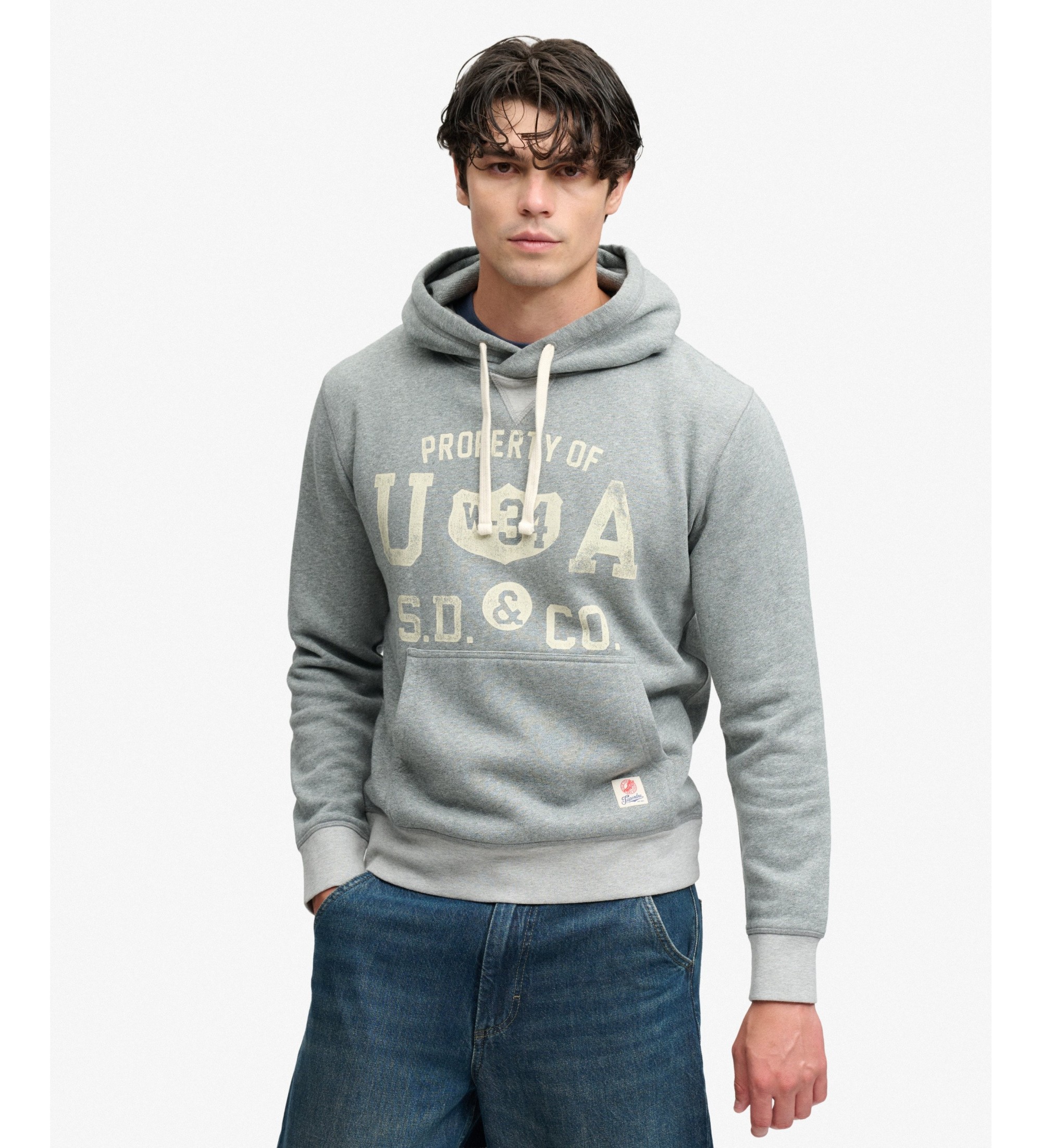 Superdryvoor mannen. M2014562A ESS hoodie grijs (L), Casual, Katoen