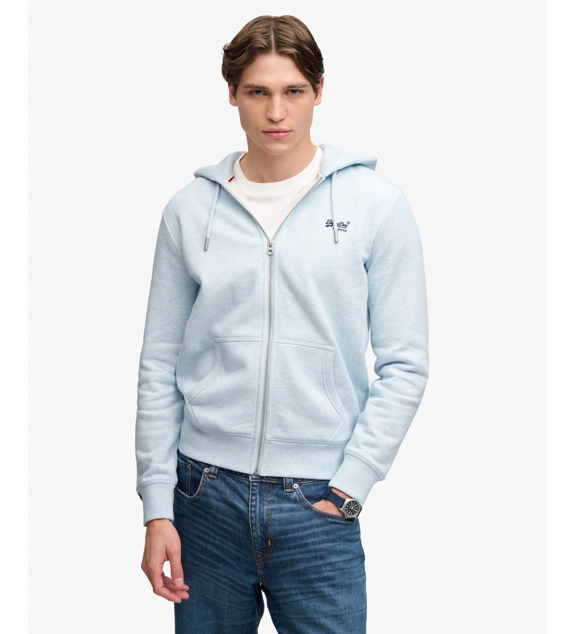 Superdry für Herren. M2014128A Kapuzenpullover Essential Logo Blau (L), Lässig, Baumwolle