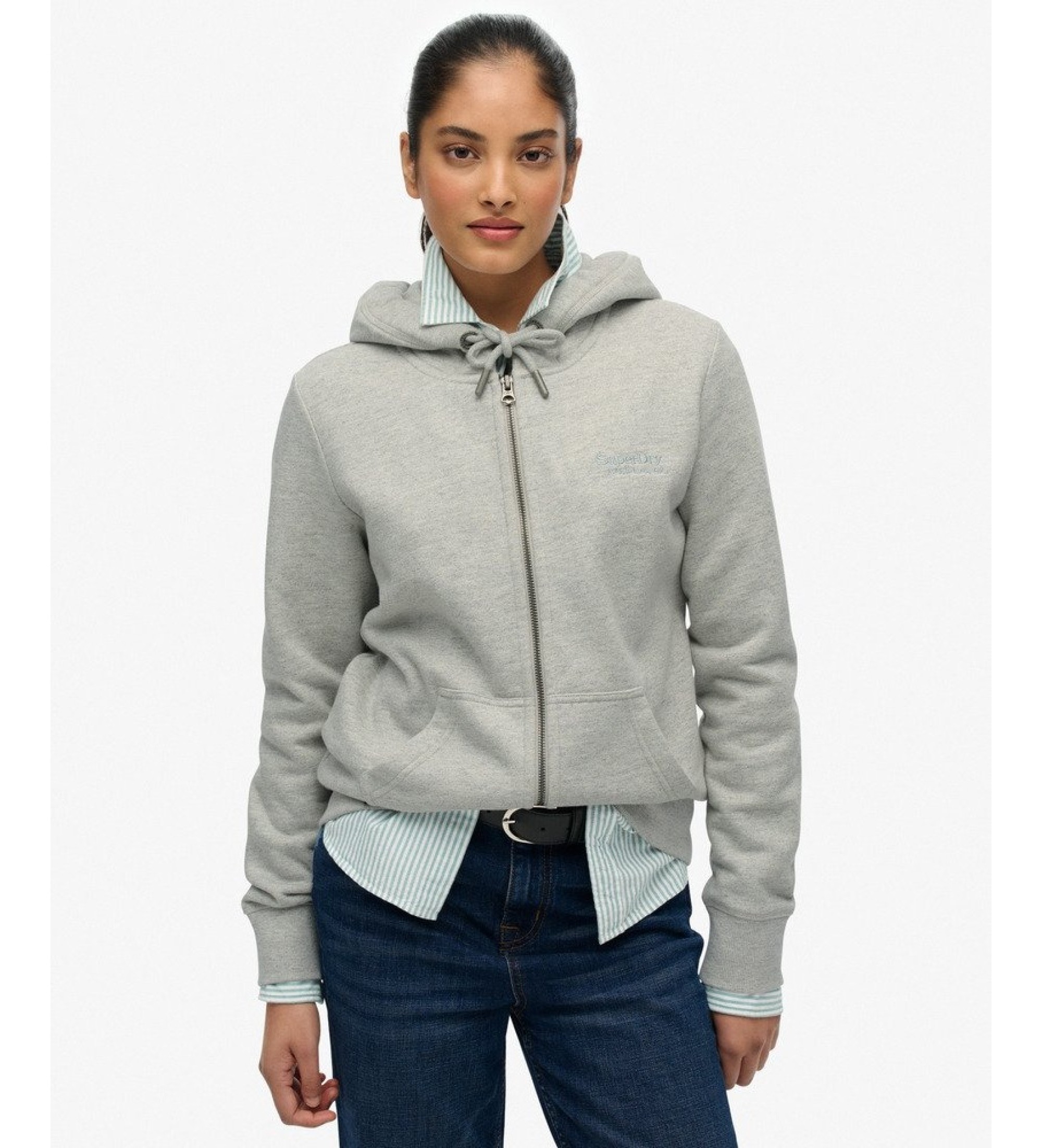 Superdry für Damen. W2012665A Essential Logo Kapuzenpullover grau (L), Lässig, Baumwolle